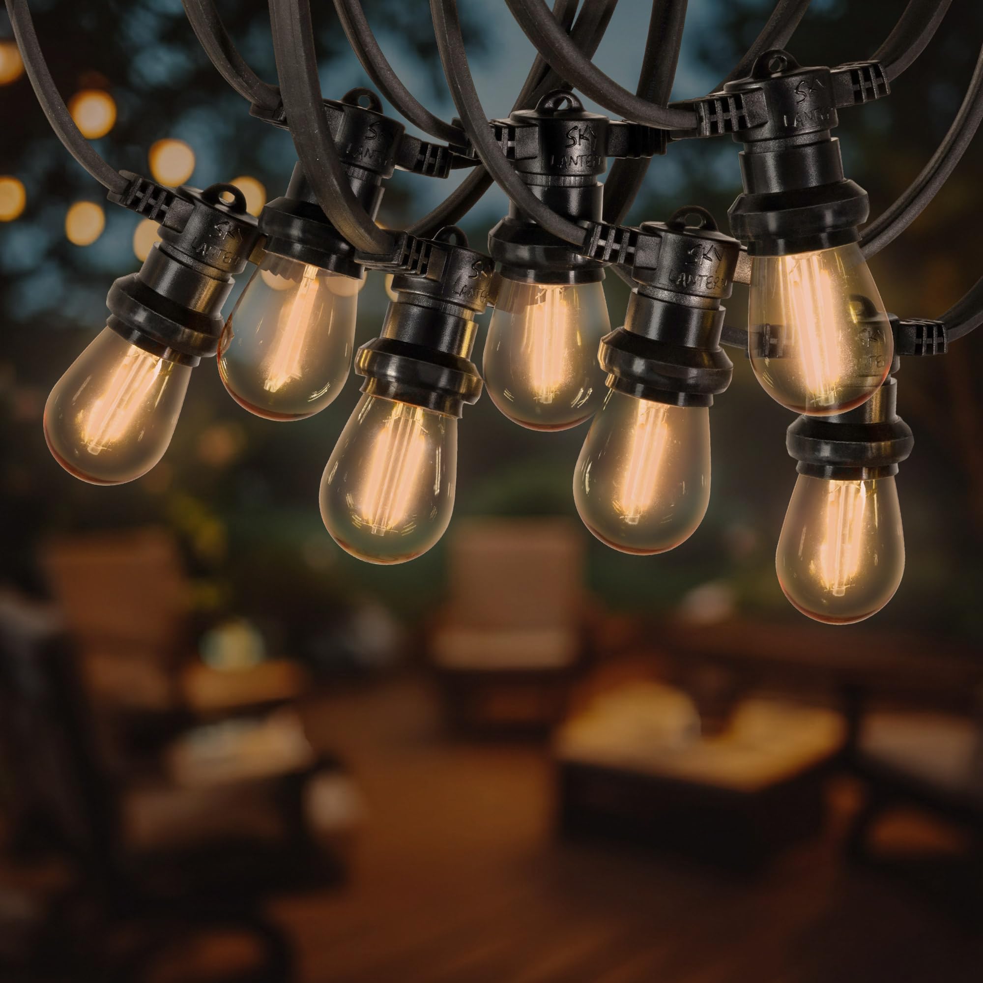 SKYLANTERN LED Lichterkette Außen Strom 20M IP65 Wasserdicht E27 Bernstein Filament 60 Glühbirnen 2700K Warmweiß Bruchsicher Erweiterbar für Garten Terrasse Balkon Hochzeiten Partys Restaurants