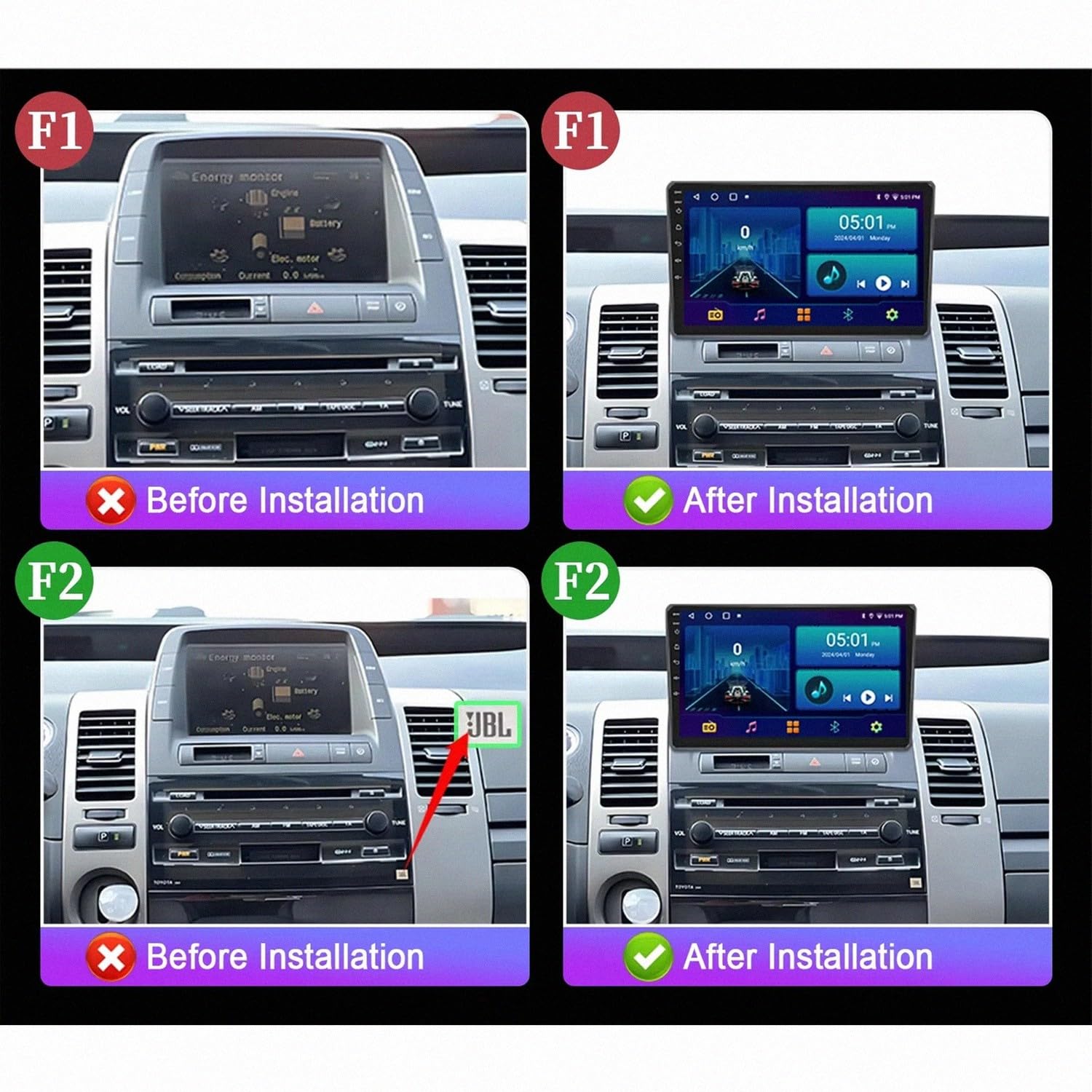 Ekran Samochodowy Dla Apple Carplay I Android Auto dla Toyota Prius XW20 II 2 2003-2011 Przenośny Ekran Dotykowy Apple Carplay, Nawigacja Gps/Sterowanie, 8 Rdzeń 8G+256G