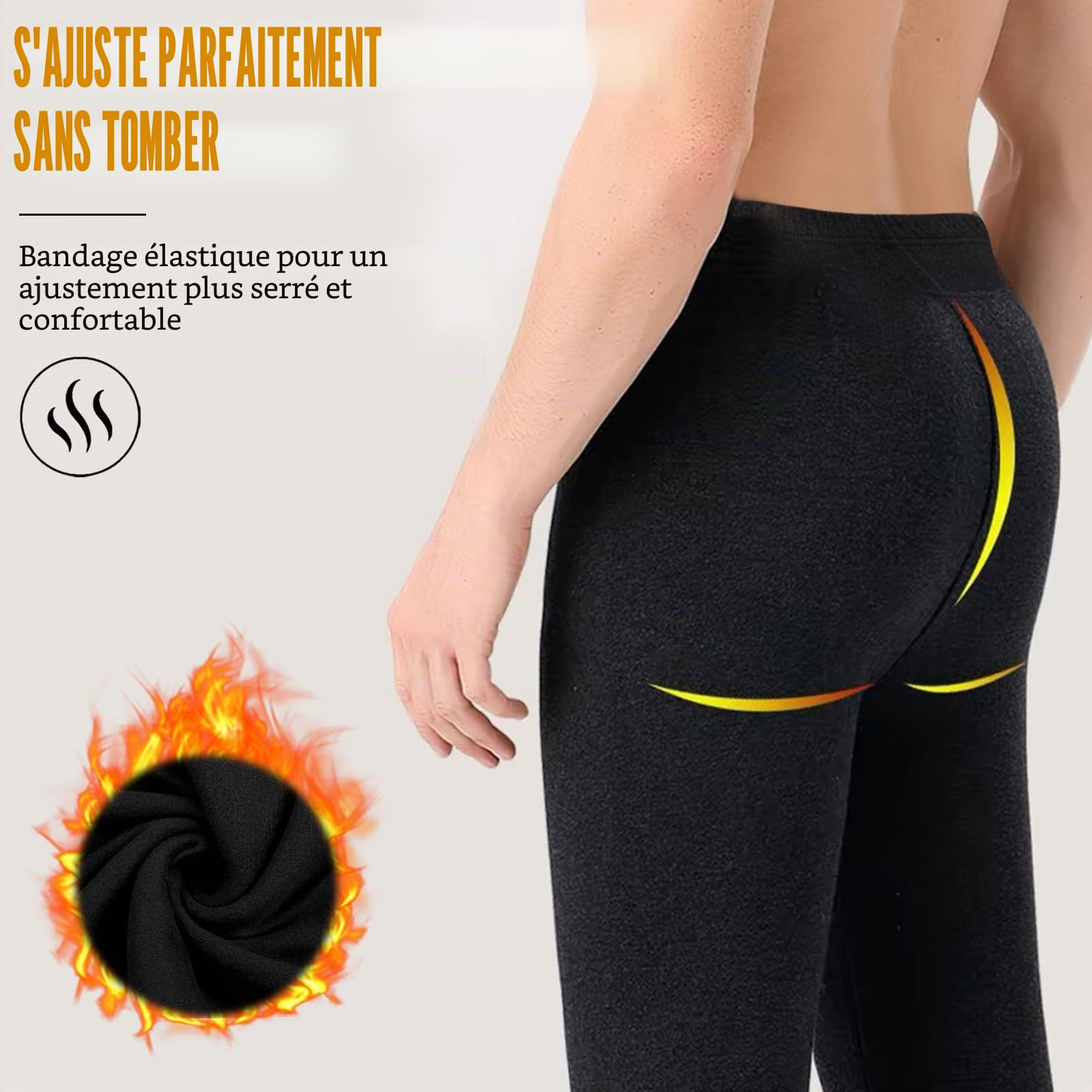 Caleçon long pour homme, en polaire, thermique, sous-vêtement thermique, long, pantalon thermique pour l'hiver