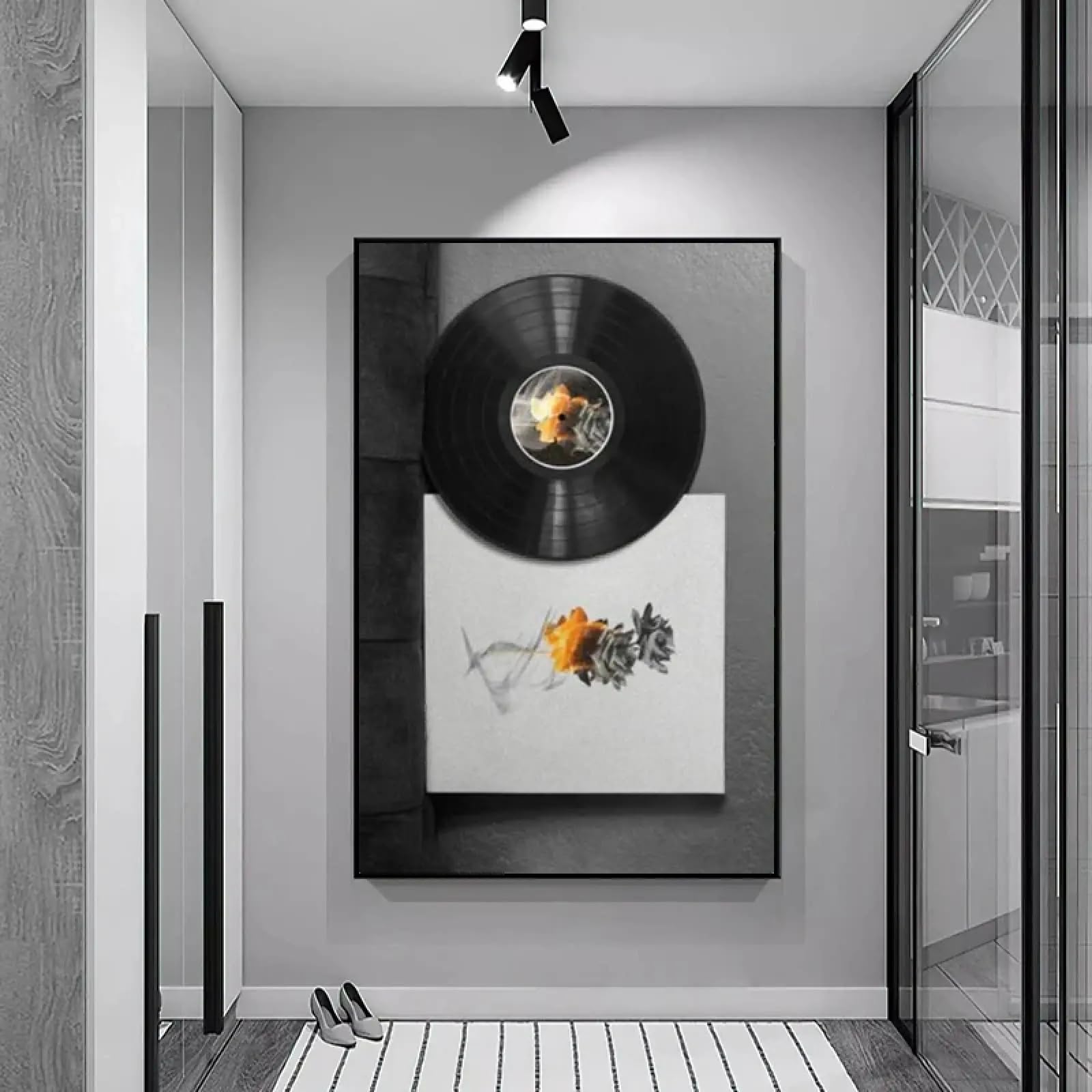 XINBAO Poster di dischi in vinile retrò, stampe su tela con rose in bianco e nero, quadri da parete per soggiorno, decorazione per la casa, 30x45 cm con cornice