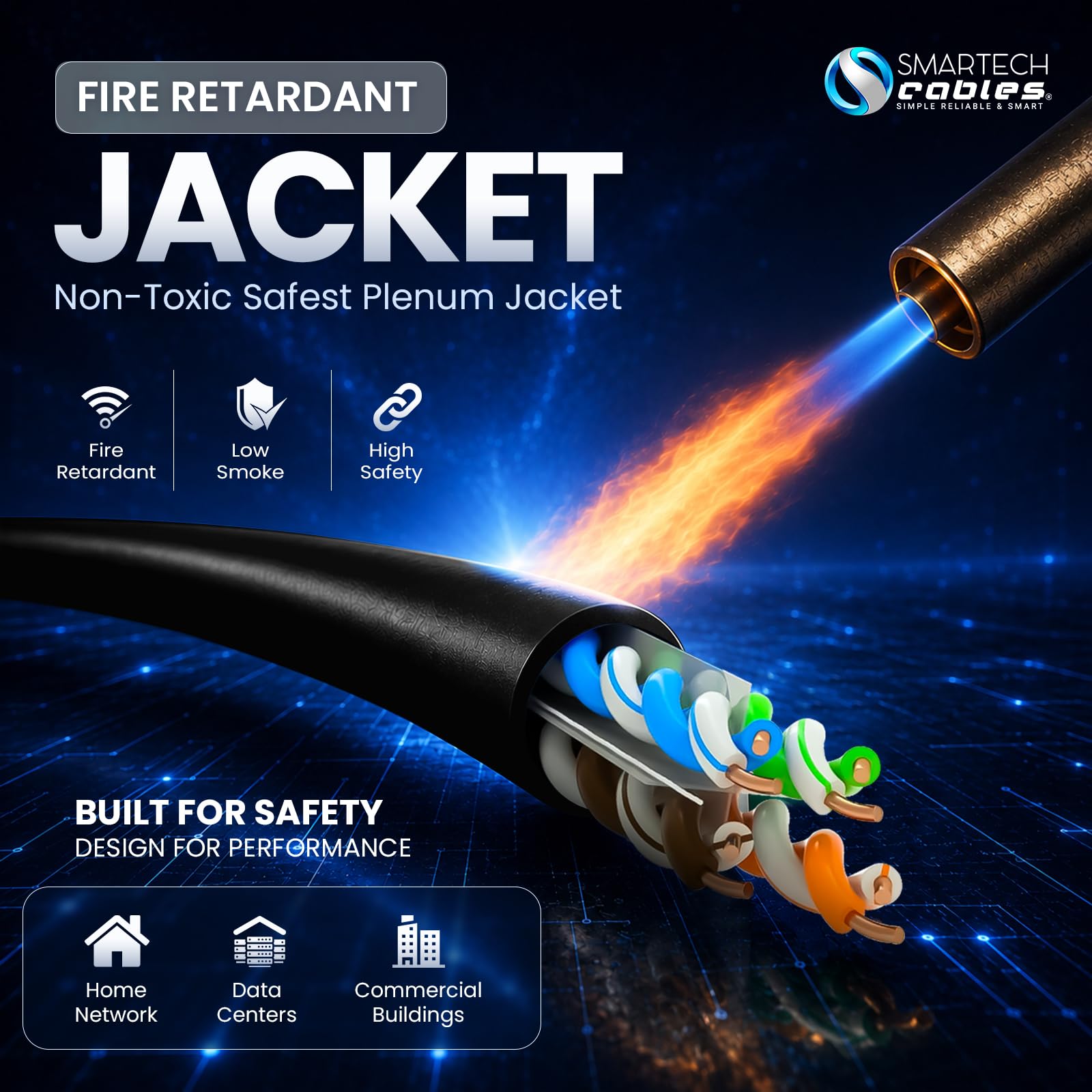 Smartech Cables | Cavo Ethernet Cat6a Plenum da 304,8 m, certificato, 100% rame massiccio puro, 23 AWG, 10 Gbps, 750 MHz, PoE++ (4PPoE, fino a 90 W) | Cavo Ethernet Cat 6a ad alte prestazioni per