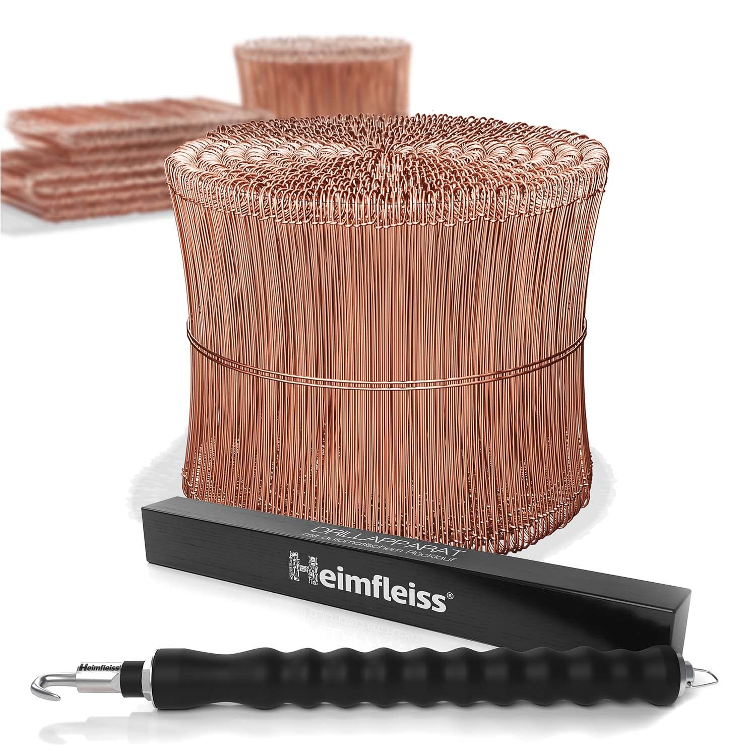 Heimfleiss® atadora alambre + alambre de sujeción cobreado 1,0 x 100-160 mm (1000 uds.) - Set trenzador alambre, amarrador de alambre y alambre de sujeción - Atador alambre, alambre de torsión de ojal