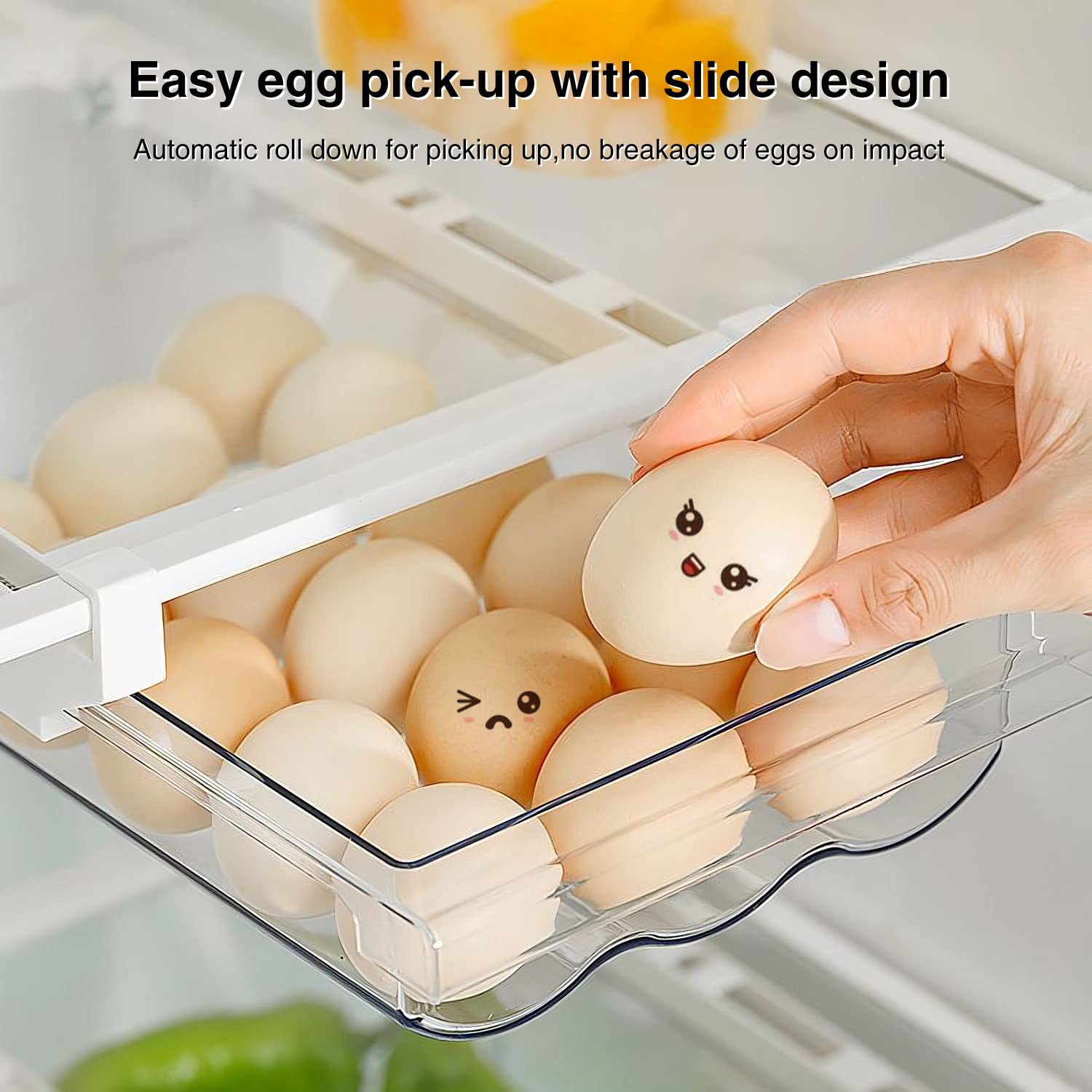 Cajón de Organización para Nevera , Organizador Huevos, Huevo Caja de Almacenamiento, Encargarse de Cajones Hueveras para Frigorífico, Soporte para Huevos para Nevera , Grande (18 huevos)