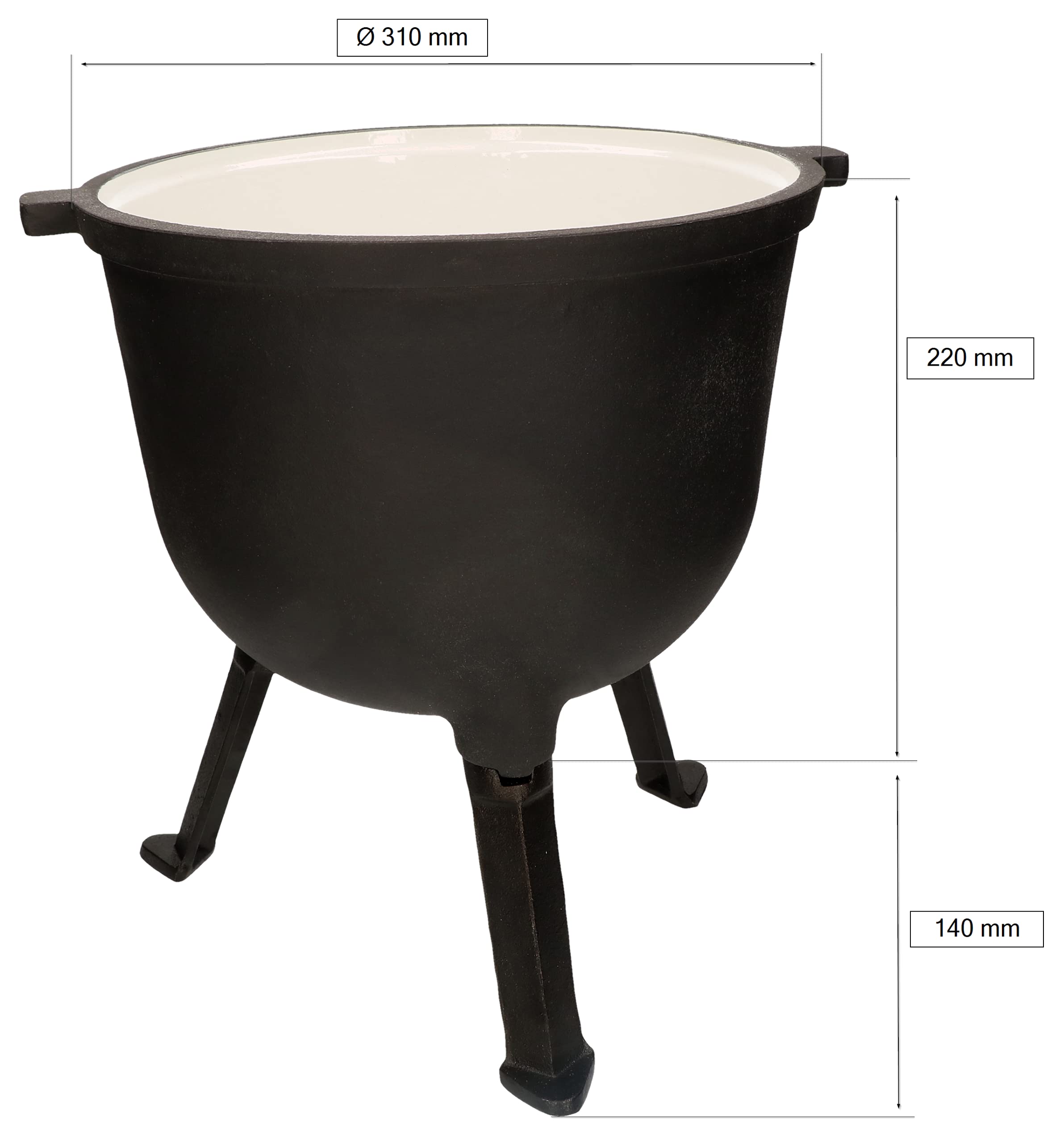 KOTARBAU® Caldero de hierro fundido esmaltado 10l, Caldero con patas, Olla de hierro para fuego, Caldero con tapa y asas, Caldero con soporte para colgar, Horno holandés, Olla de camping, Olla horno
