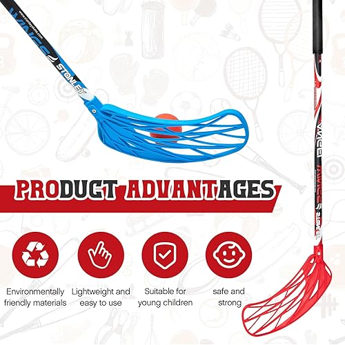 Miniatura 4 de Juego de 12 piezas de 6 bolas de floorball elemental de 37.4 pulgadas y pelota de floorball para niños y adolescentes, pelota de floorball para