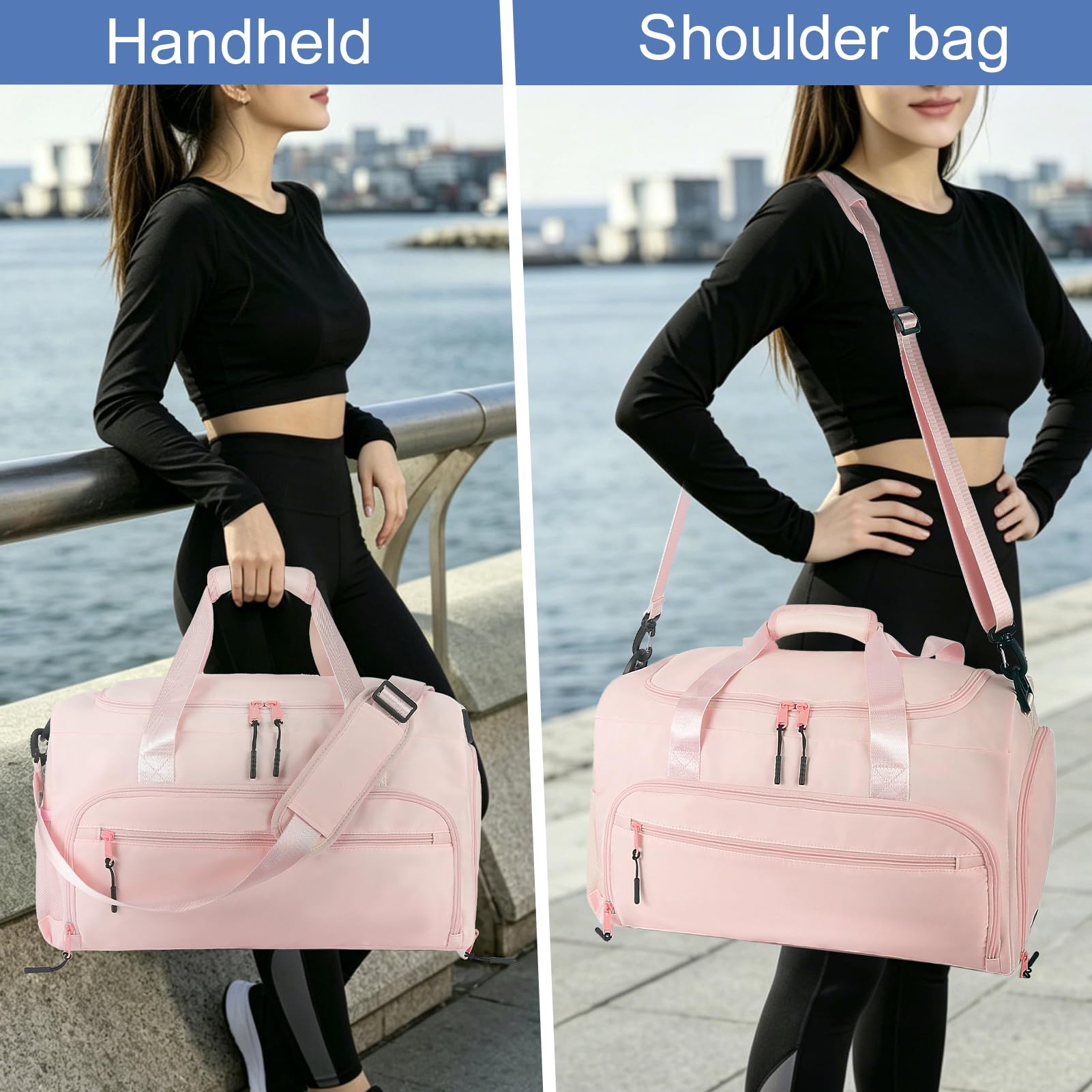 Bolsa de Gimnasio para Hombres y Mujeres, pequeña Bolsa de Deporte con Bolsillo húmedo y Compartimento para Zapatos, Resistente al Agua, Bolsa de Lona para Fin de Semana