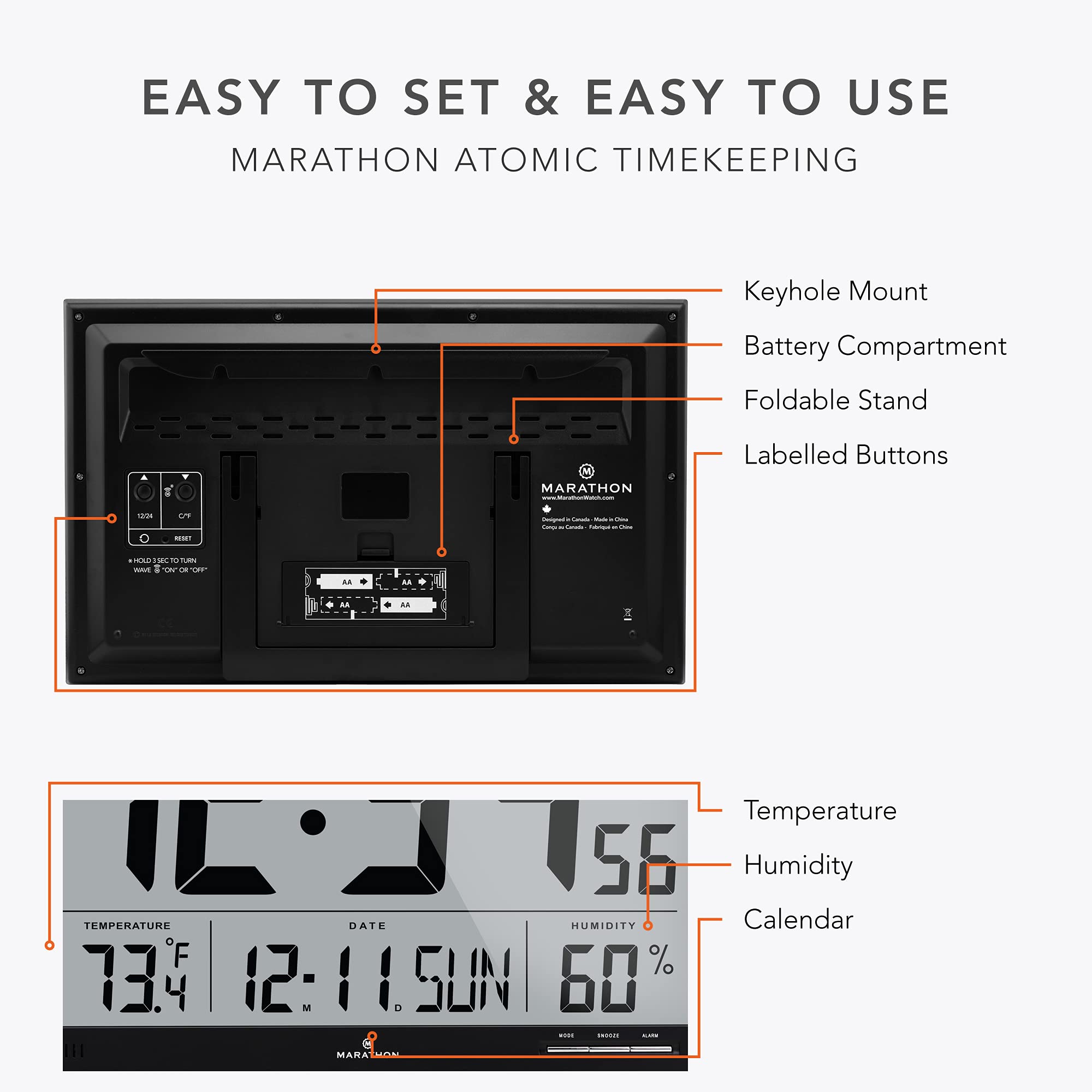 MARATHON CL030062BK SlimJumbo Atomic Digital Wall Clock with