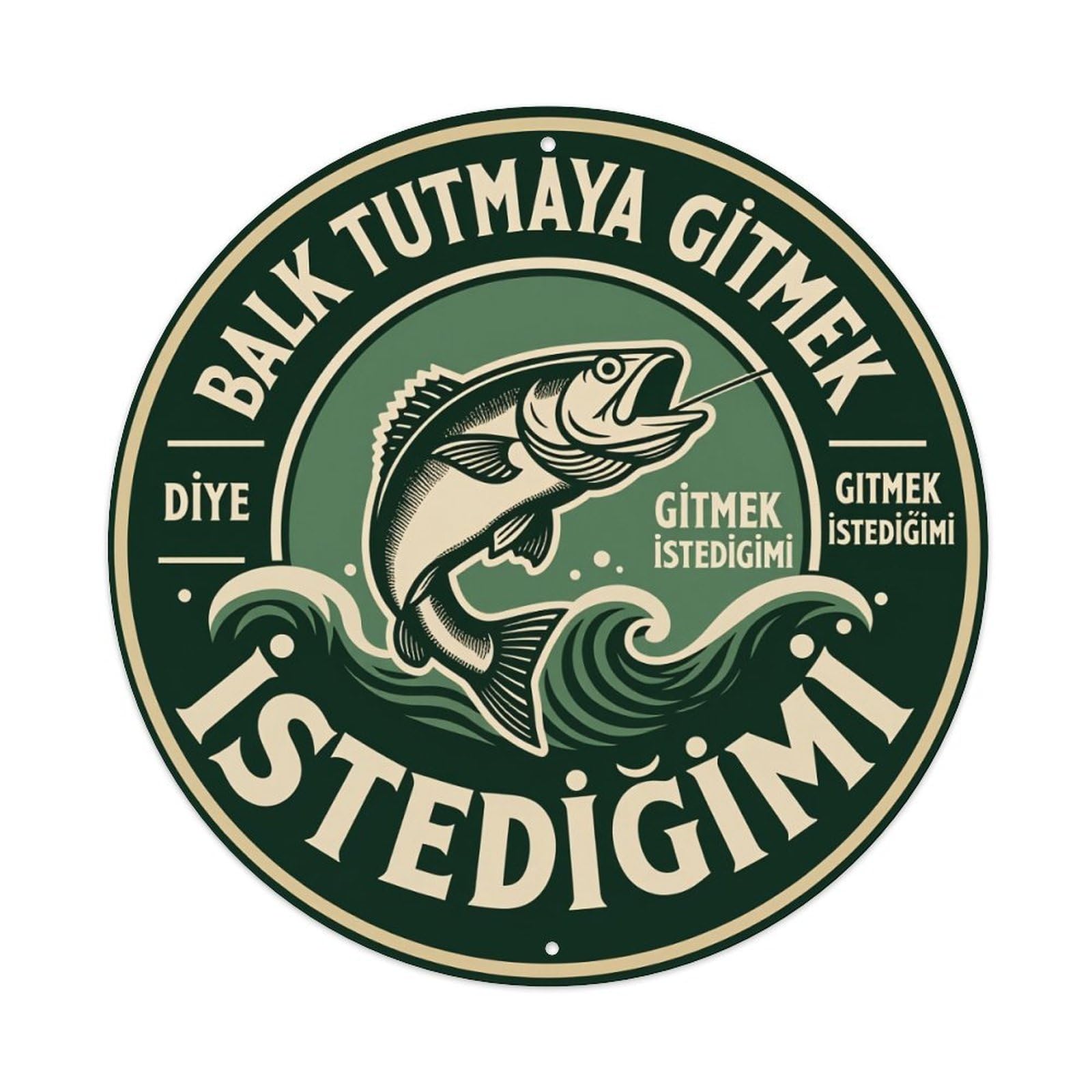 Fish Leaping Waves Circle Text Round Tin Sign Vintage Metal Poster, Home Bar Garage Man Cave Cafe Indoor & Outdoor Wall Decoration 8x8Inches