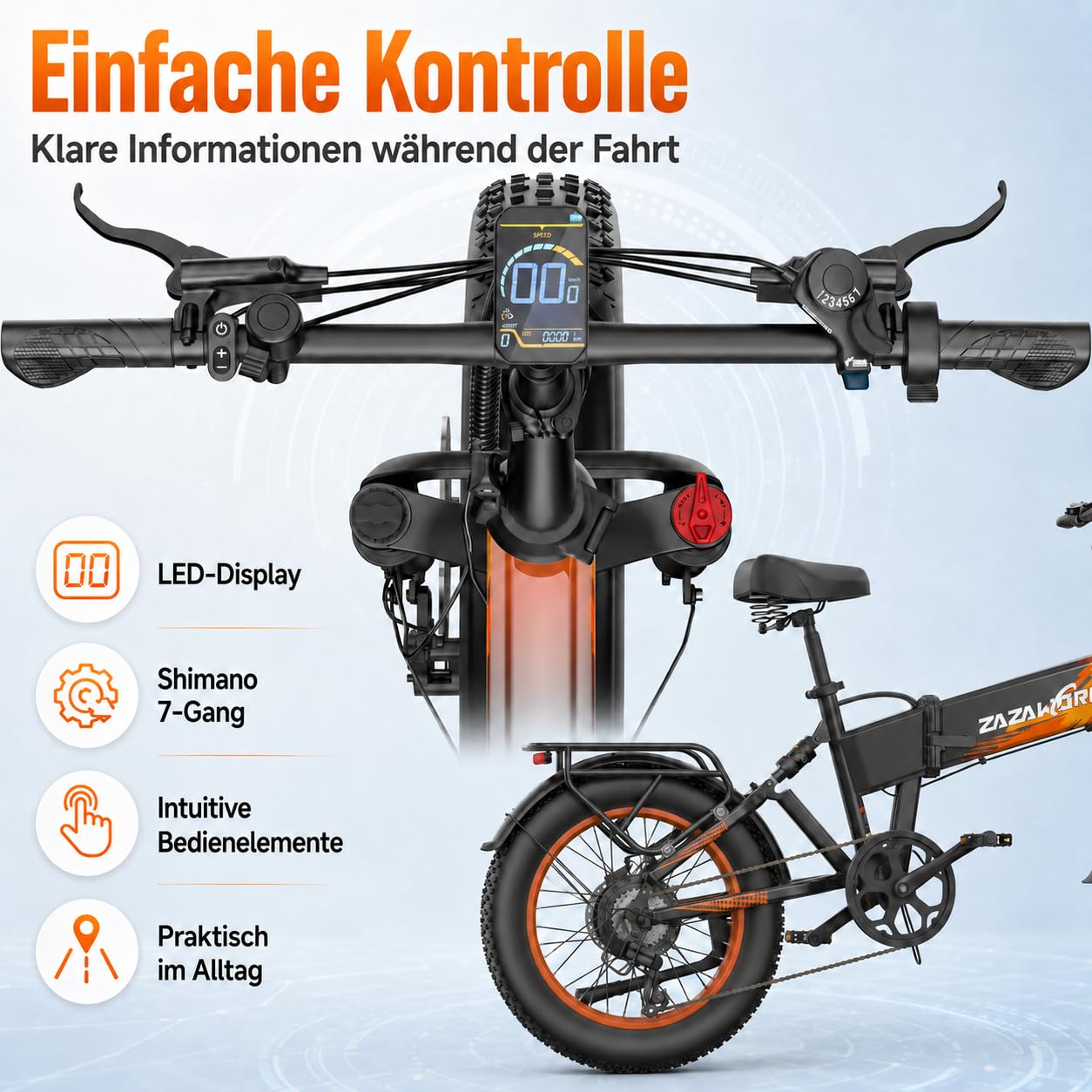 20 Zoll Fat Tire E Bike Klapprad, mit 48V 20Ah Akku Bis zu 120KM, 60 Nm Geeignet für jedes Gelände, 7-Gang, Vollfederung, hydraulische Scheibenbremsen, Elektrofahrrad für Herren und Damen,