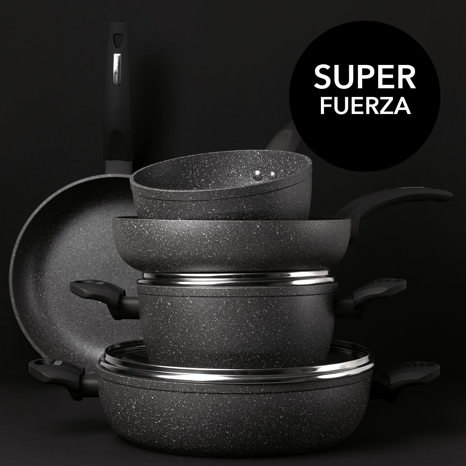 Florina - Sartén de aluminio LAVA STONE | 30 cm de diámetro | Sartén honda | Sartén universal con revestimiento antiadherente | Apta para cocina de inducción, cocina de gas y cocina eléctrica (Gris)