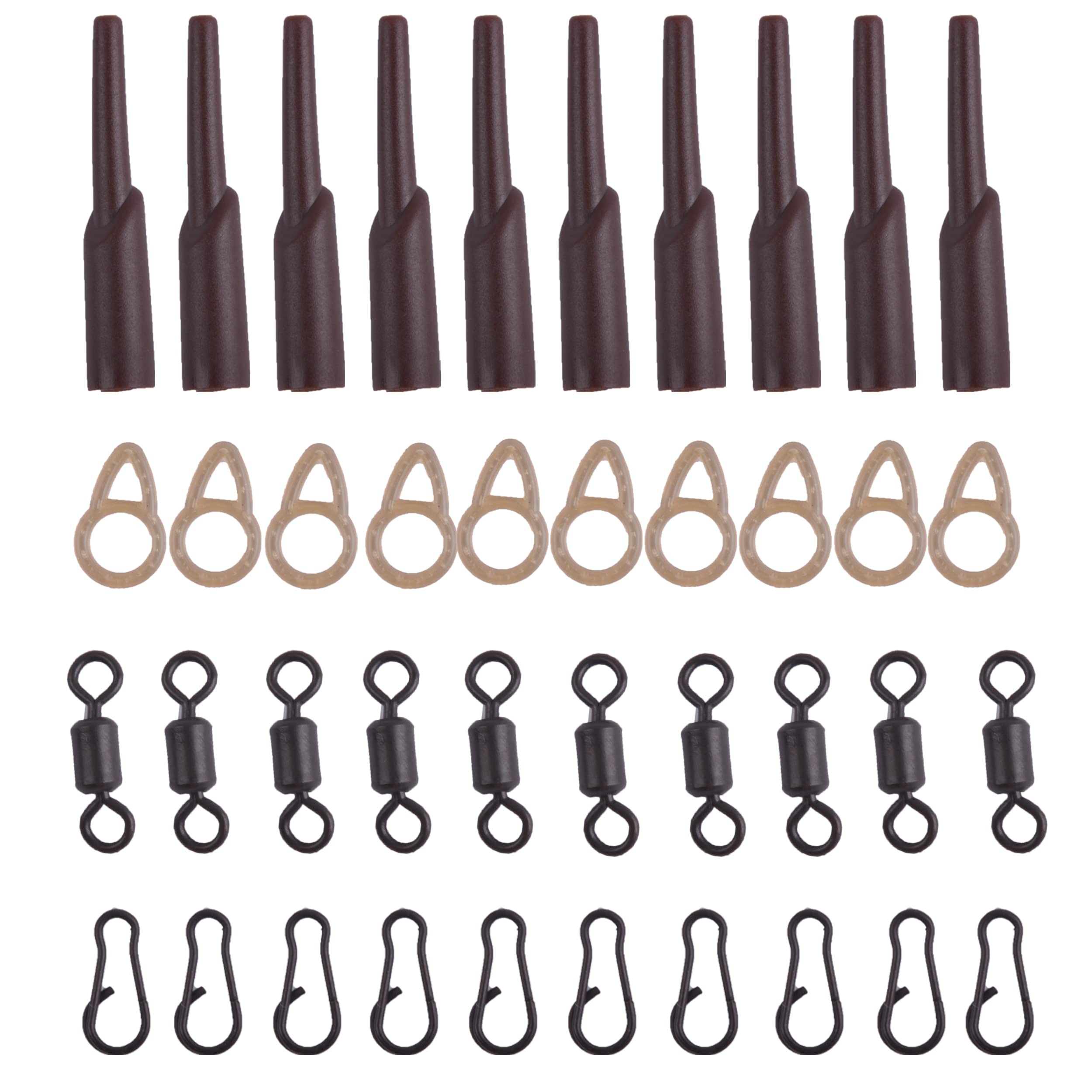 Carp Fishing Running Rig Kit 40pcs Carp Fishing Accessories with Weight Clips Rolling Swivels Run Rings Fast Link for Helicopter Rig Connector Terminal Tackle Accessories