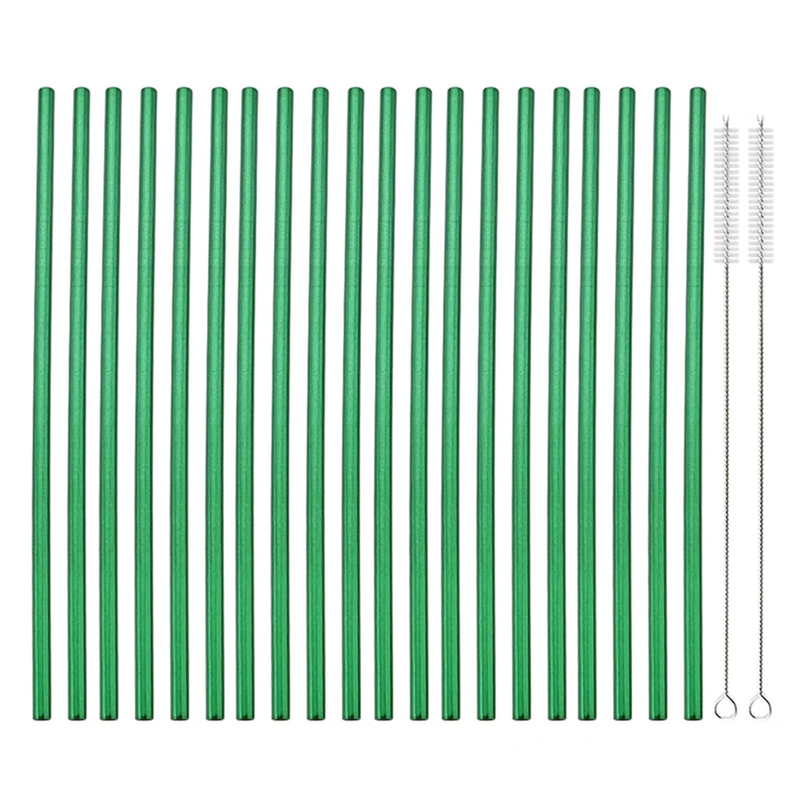 Strohhalme 20-teiliges Set wiederverwendbarer Trinkhalme aus Edelstahl 304 – ideal for Partys, Saftbars und mehr für Smoothie(Green straight)