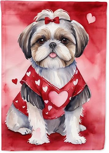 Caroline's Treasures DAC5441GF - Bandera decorativa para jardín con texto en inglés "Shih Tzu My Valentine", para patio exterior, para jardines,
