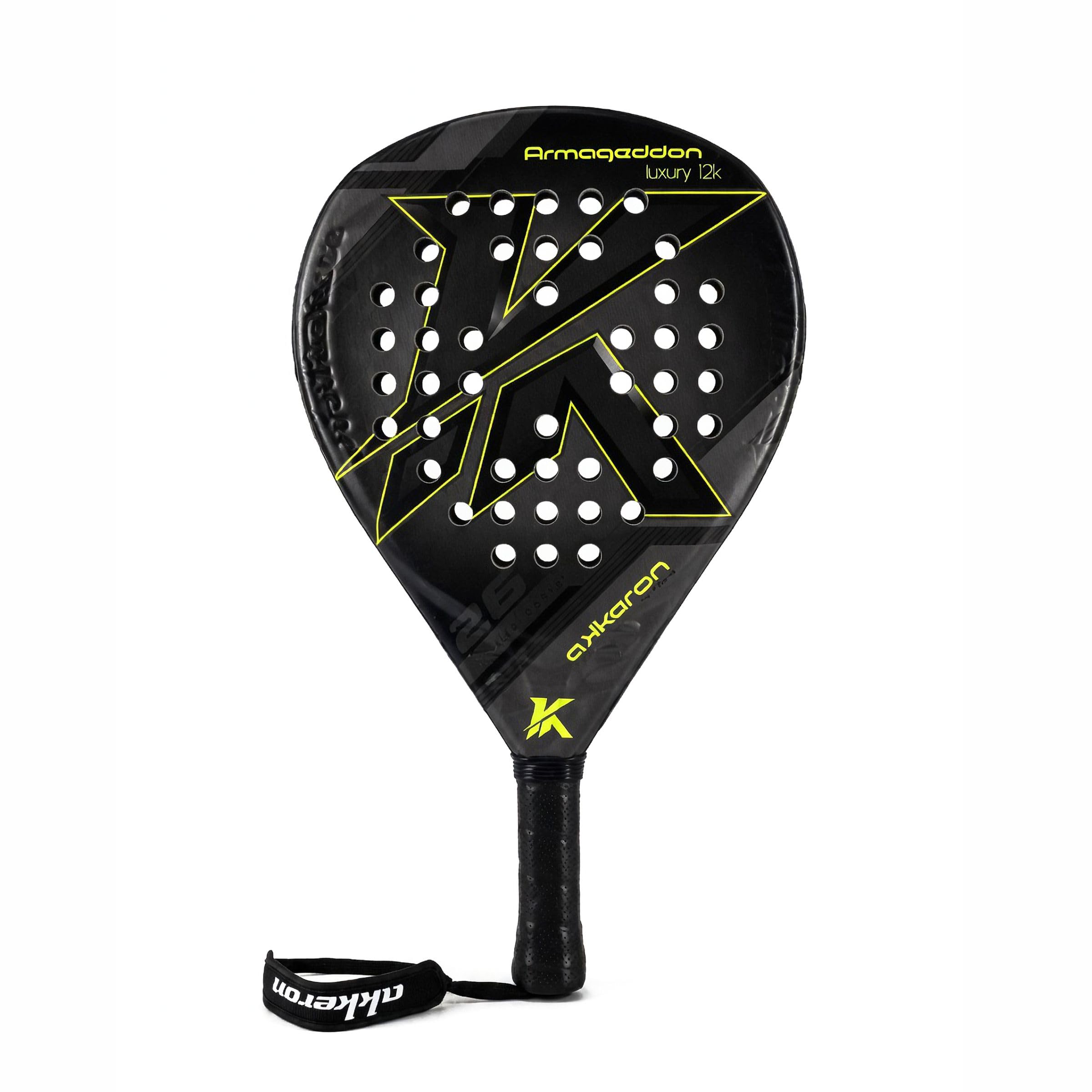 Akkeron Armageddon 26 Luxury 12k, Pala de Pádel Profesional, Carbono 12K Impact, Negro con Detalles Amarillos
