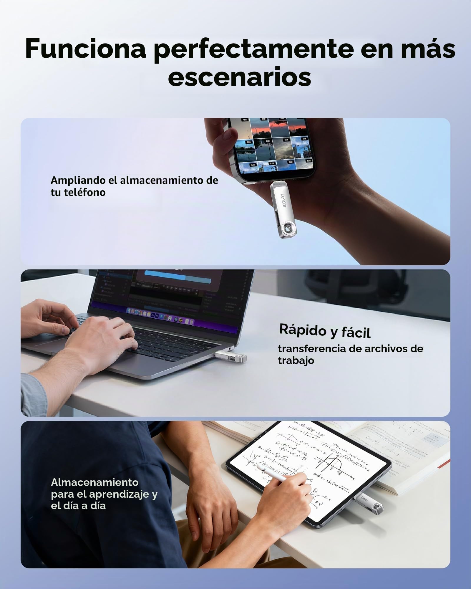 Lexar D50E 128GB Unidad SSD Dual, Unidad Flash USB con hasta 400 MB/s de Lectura y 360 MB/s de Escritura, Puertos USB-C y USB-A, Diseño Giratorio Metálico, Compatible iPhone 17, Android, PC