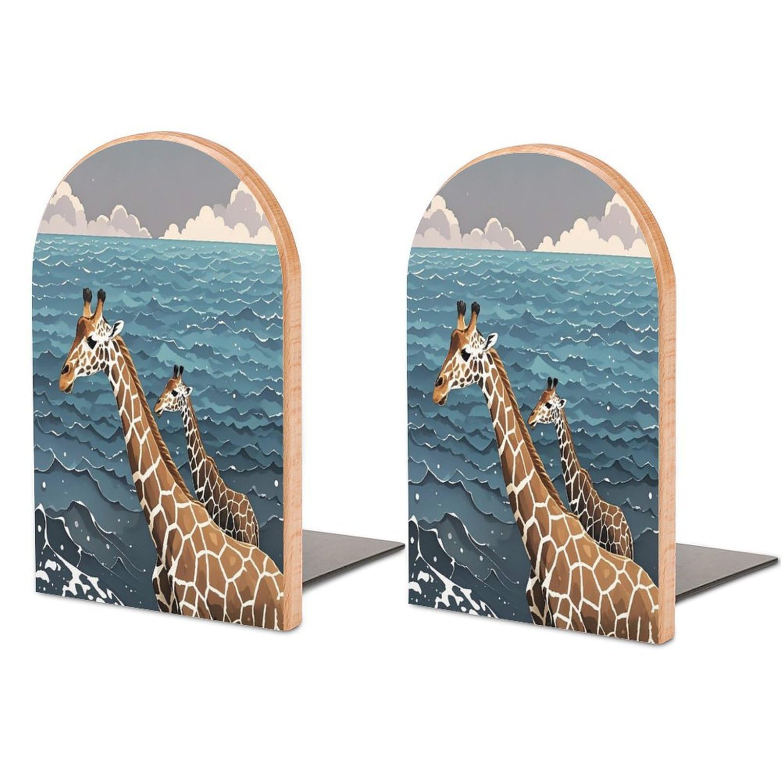 The Deep Ocean Bookend for Shelves Unique Book End Sturdy Books Holder Heavy Duty Wooden Bookends Support Non-Slip Book Organizers Decorative Modern Bookend Holder for Home