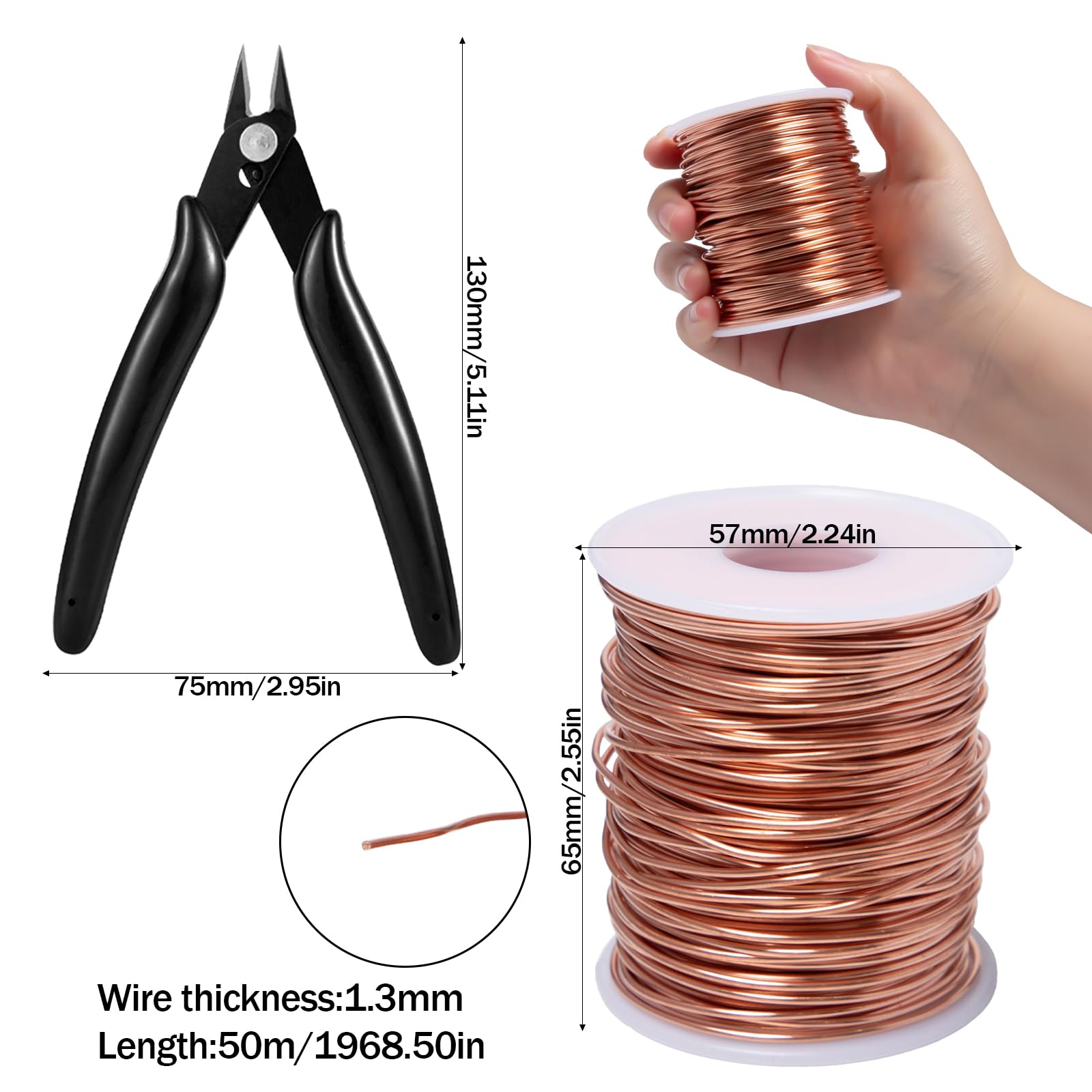 Filo di rame Pure T2 ø1.3mmx50m Filo di Rame Puro Nudo Electroculture Giardinaggio Filo diRame Cavo afilos dirame Nudo T2filos rames Non Smaltato per Esperimenti, Giardino Coltivazione