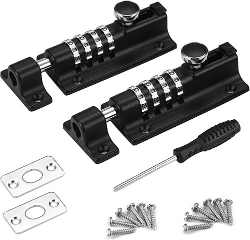 Paquete de 2 cerraduras de combinación negra, resistente a la corrosión, combinación de 4 dígitos, cerradura de puerta corredera, reiniciable,