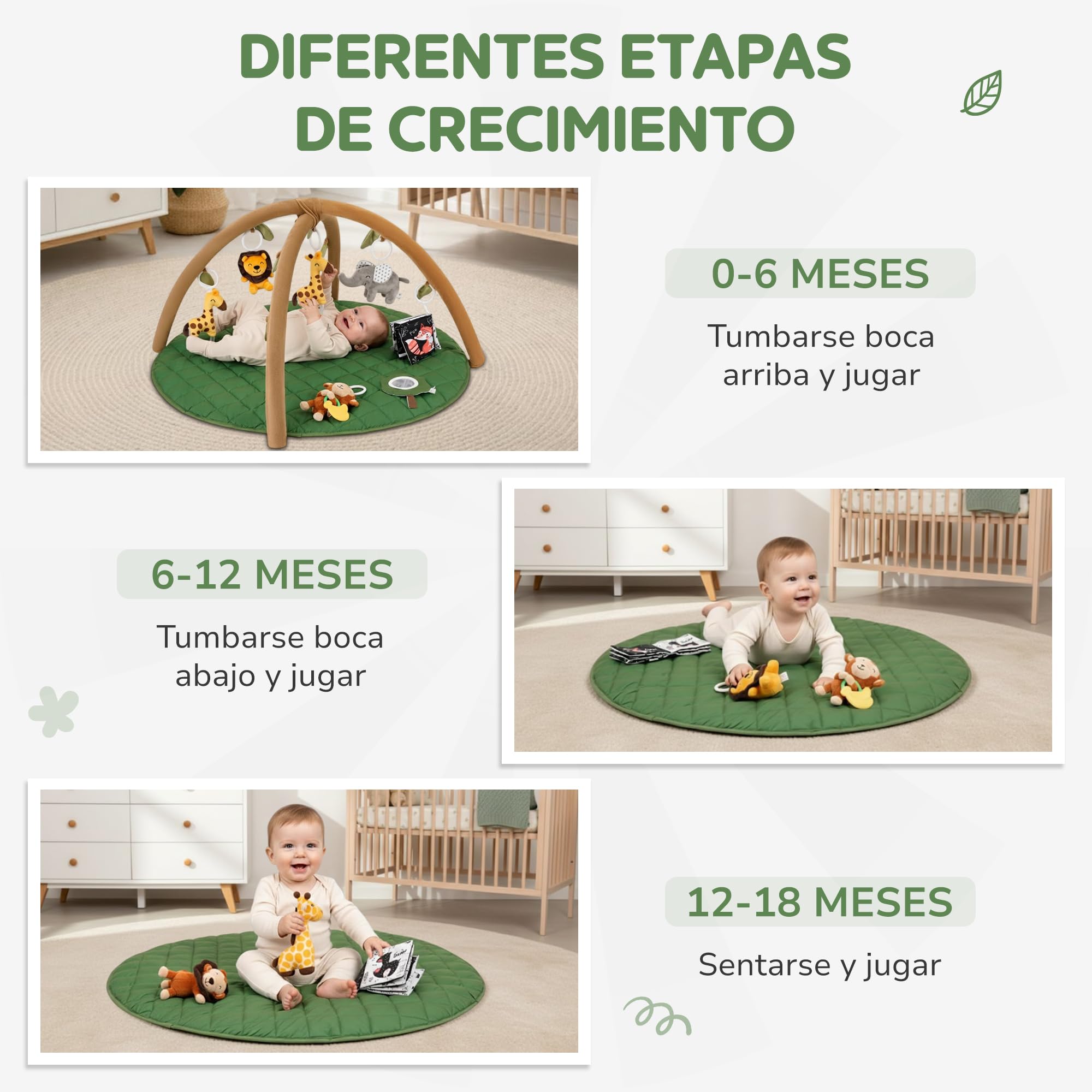 Gimnasio de Actividades con Alfombra Acolchada Jungla con 6 Juguetes y Almohada - Bebes