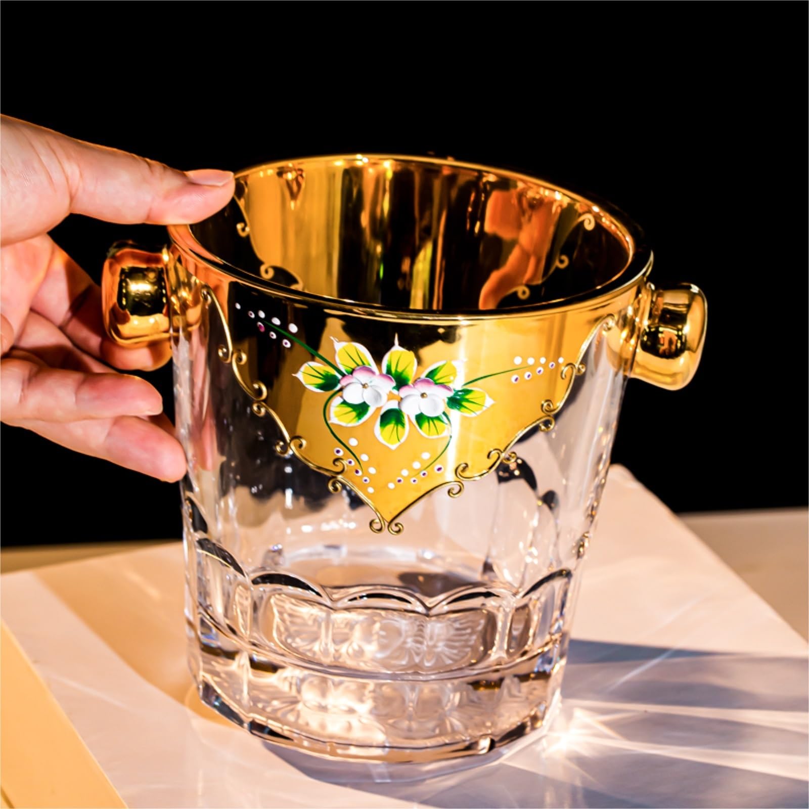 Bar Party European Style Crystal Glass Ice Bucket Hand-painted Gold Restaurant Ornaments Zuhause Gastronomie
