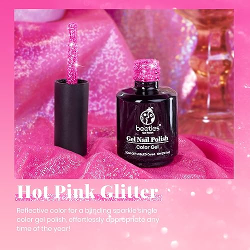 Miniatura 3 de Beetles Esmalte de uñas de gel con purpurina rojo oscuro granate de 0.5 fl oz, color sólido, lámpara UV LED UV, decoración de bricolaje, salón de