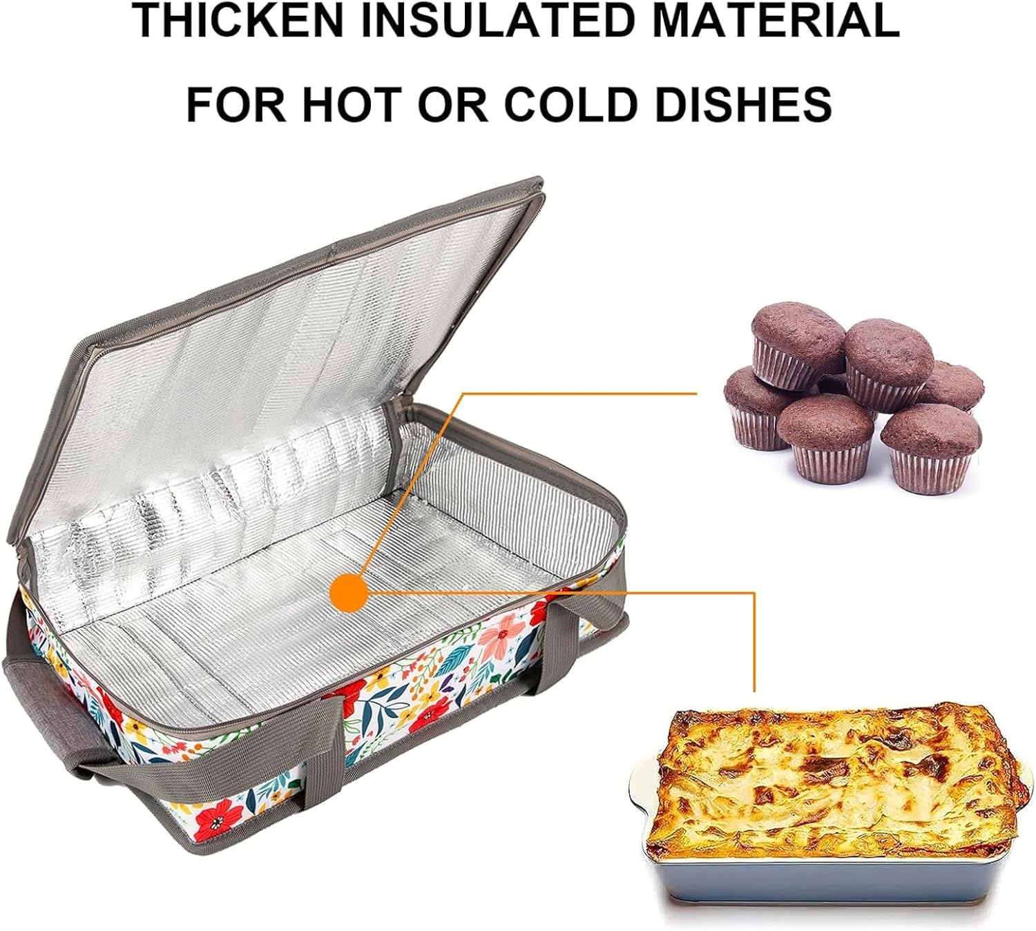 Pioneer Woman Style Insulated Casserole Carrier with 5 Wooden Spoons Set, Thermal Food Bag for Hot/Cold Food, Fits 9"x13" Baking Pan, Floral Kitchen Stuff Birthday Gift for Wife, Mother's Day.6 PCS - Image 4