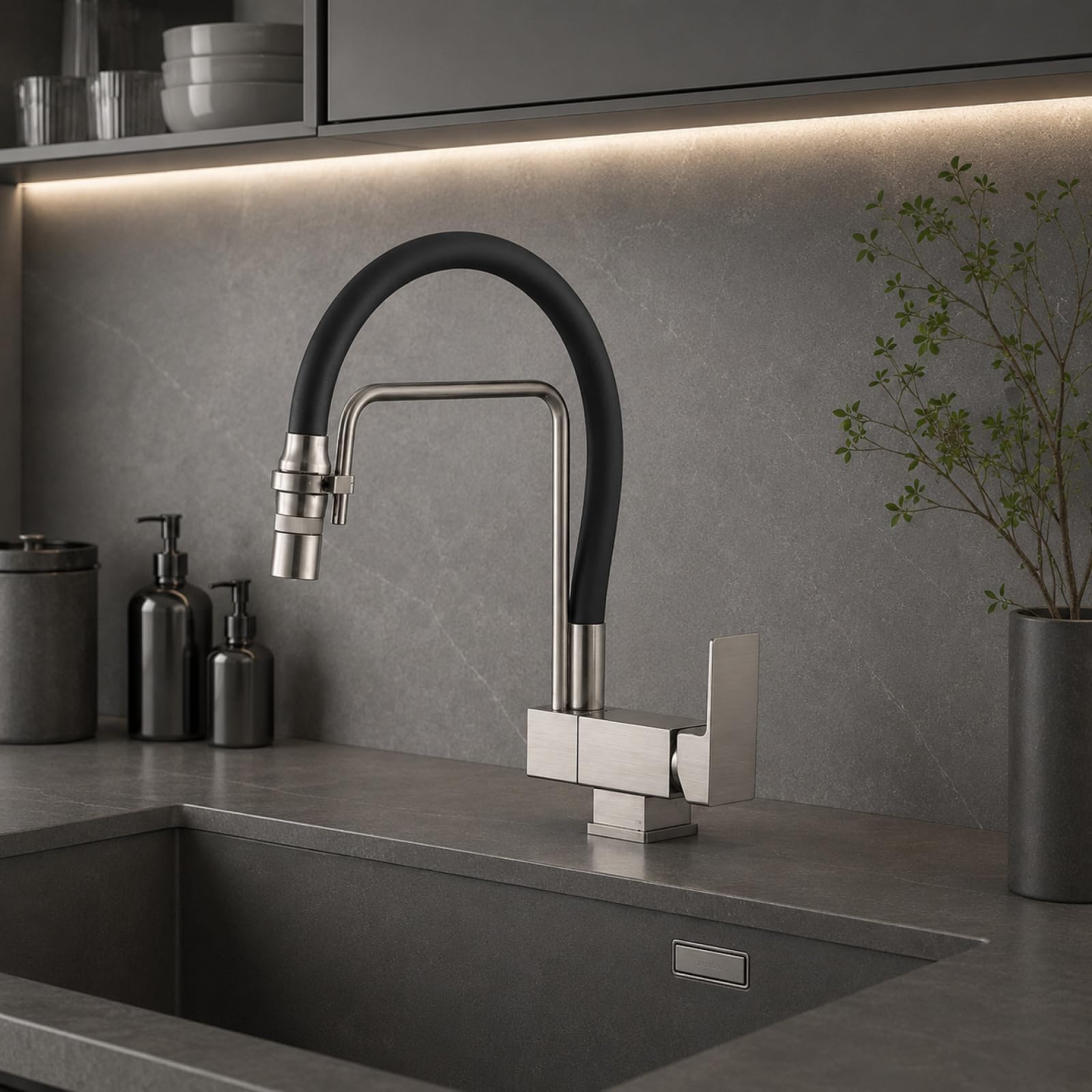Fanjubei Brushed Kitchen Hot And Cold Silicone 90° Foldable Faucet
