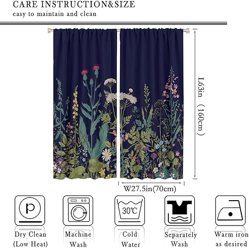 Miniatura 581 de Retro 70s Floral Blackout Window Curtains, Watercolor Flower Plant Rustic Modern Style Pattern Window Drapes, for Bedroom Living Room 42x45in 2