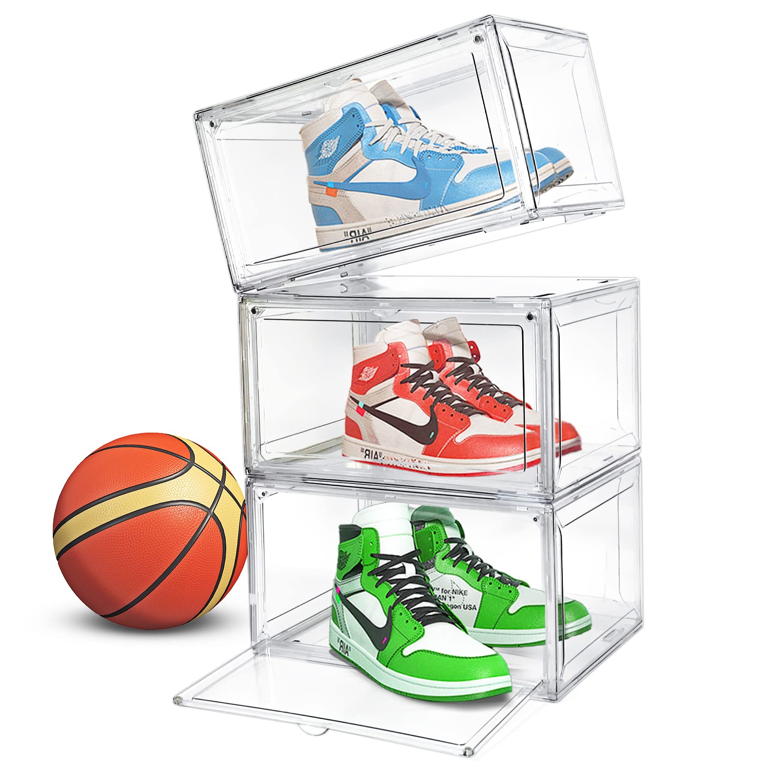 Buy Shoe Boxes Clear Plastic Stackable, 3 Pack Sneaker Storage for