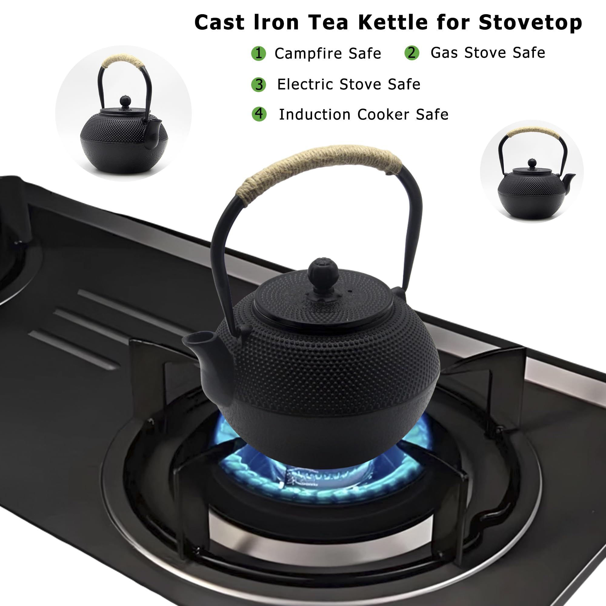 YJX Set di teiera in ghisa da 1200 ml, set da tè giapponese Tetsubin con tazze da tè in ghisa, piccolo bollitore da tè con colino per tè sfuso, interno smaltato (servizio da tè da 1200 ml con tazze e