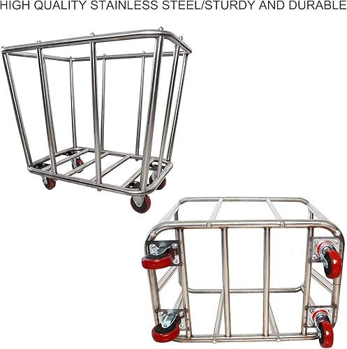 Miniatura 5 de Graywlof Carrito de lavandería de 10 bushel con ruedas, resistente, industrial, para el hogar, color beige, grande, cesta de lavandería, cesta de