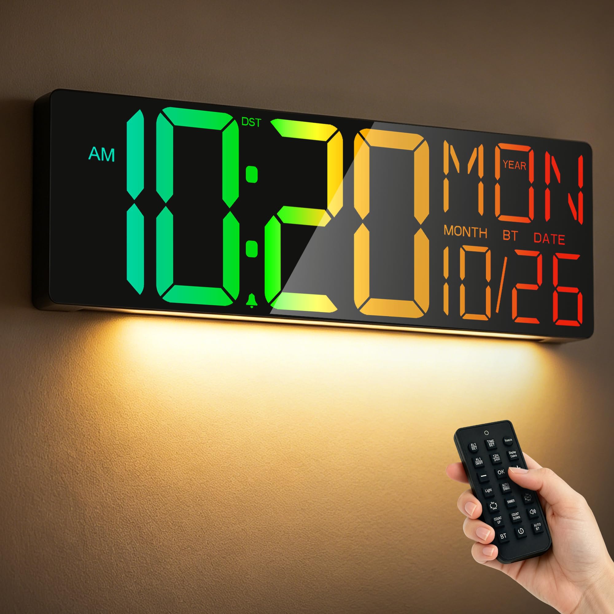 Maxstar Orologio da Parete 18" Digitale con Telecomando, Temperatura/Data, Timer Conto alla Rovescia, Formato 12/24H, Grandi Cifre Ultra Leggibili, per Soggiorno, Cucina, Camera, Ufficio (Nero)