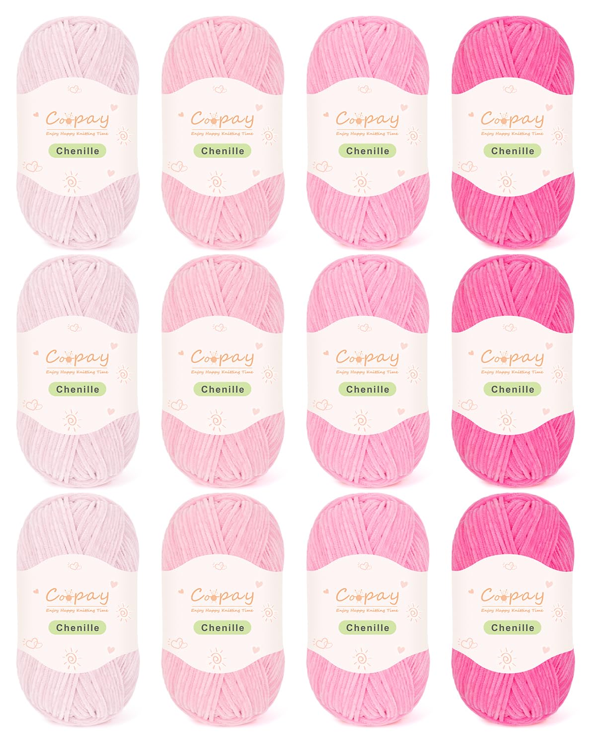 Fil chenille fin pour crochet 147m pelote de 50g en polyester super doux rose Coopay