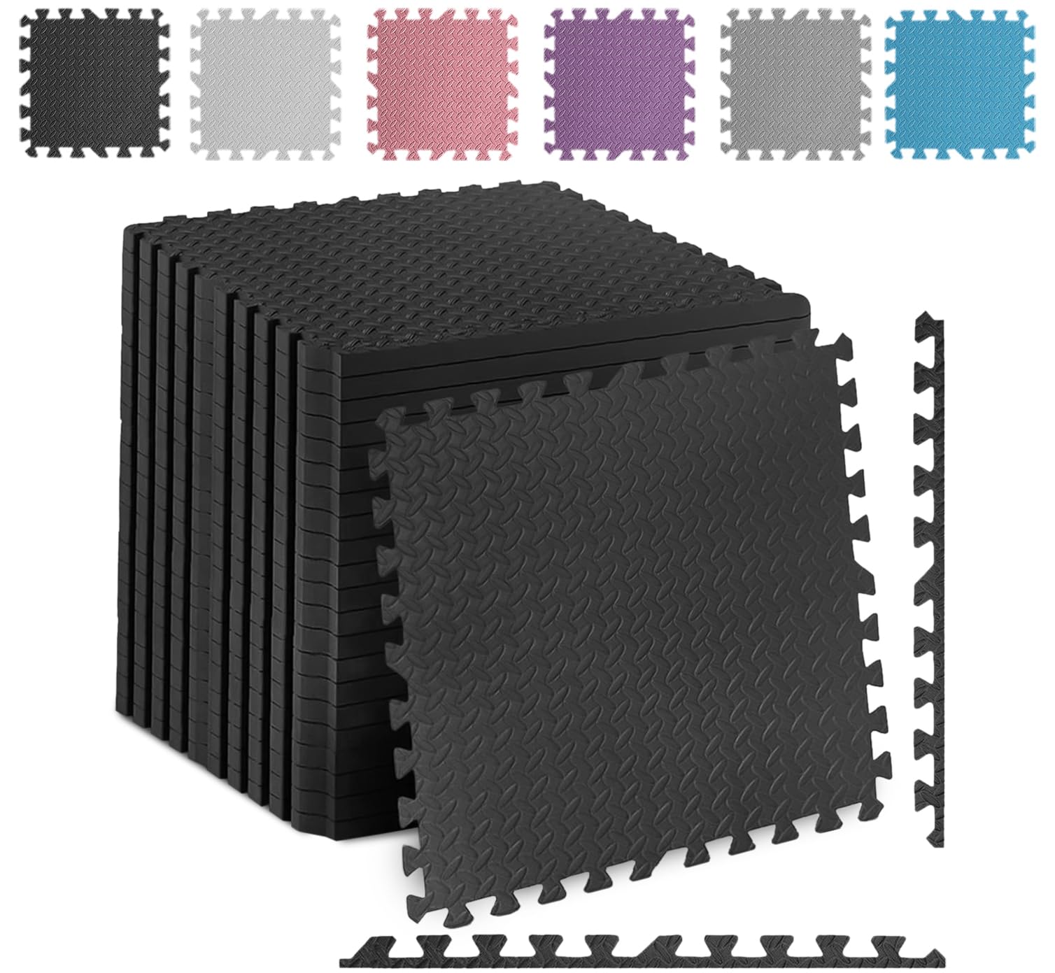 Fk Sports Leaf 600x600x12mm (Black, 40pcs | 160 sq.ft) Thick Gym Flooring Mat Soft Cushion Non-skid mats EVA Rubber foam, Interlocking Puzzle Floor Tiles kids toddlers for home Yoga Workout โ image 1