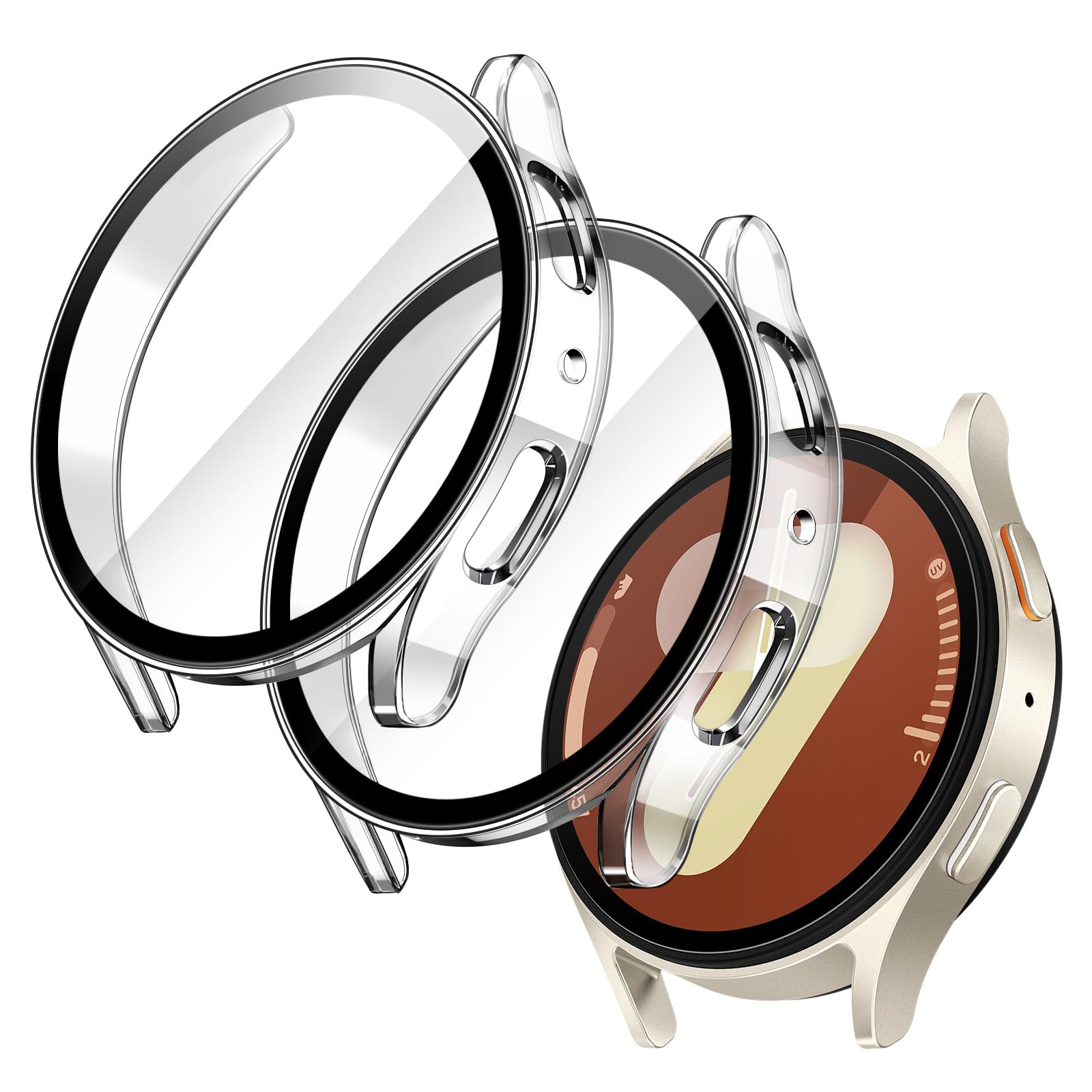 JETech Funda con Protector Pantalla para Samsung Galaxy Watch 7 40mm, Carcasa Protección General, Cristal Vidrio Templado Incorporado Alta Sensibilidad, 2 Unidades (Transparente)