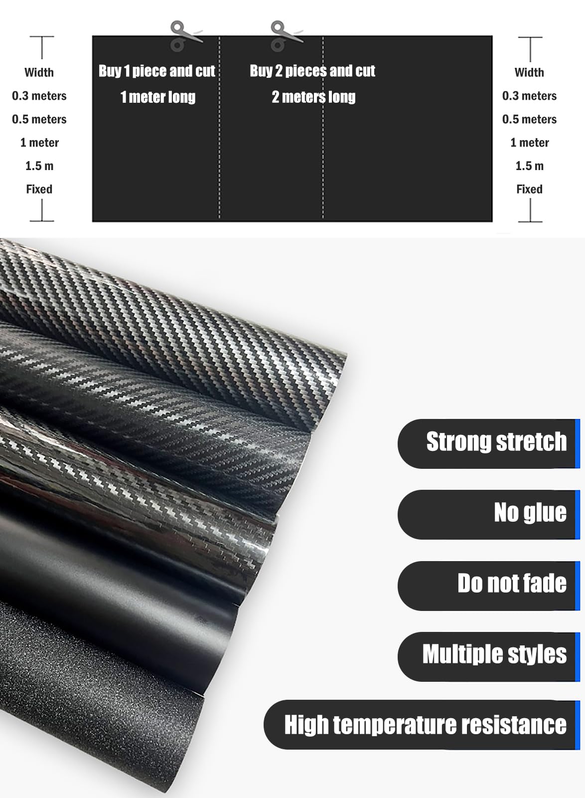 Folia winylowa z włókna węglowego Premium, 150x100 cm, do oklejania samochodów, motocykli i laptopów, z plastikowym skrobakiem(3d carbon fiber black)