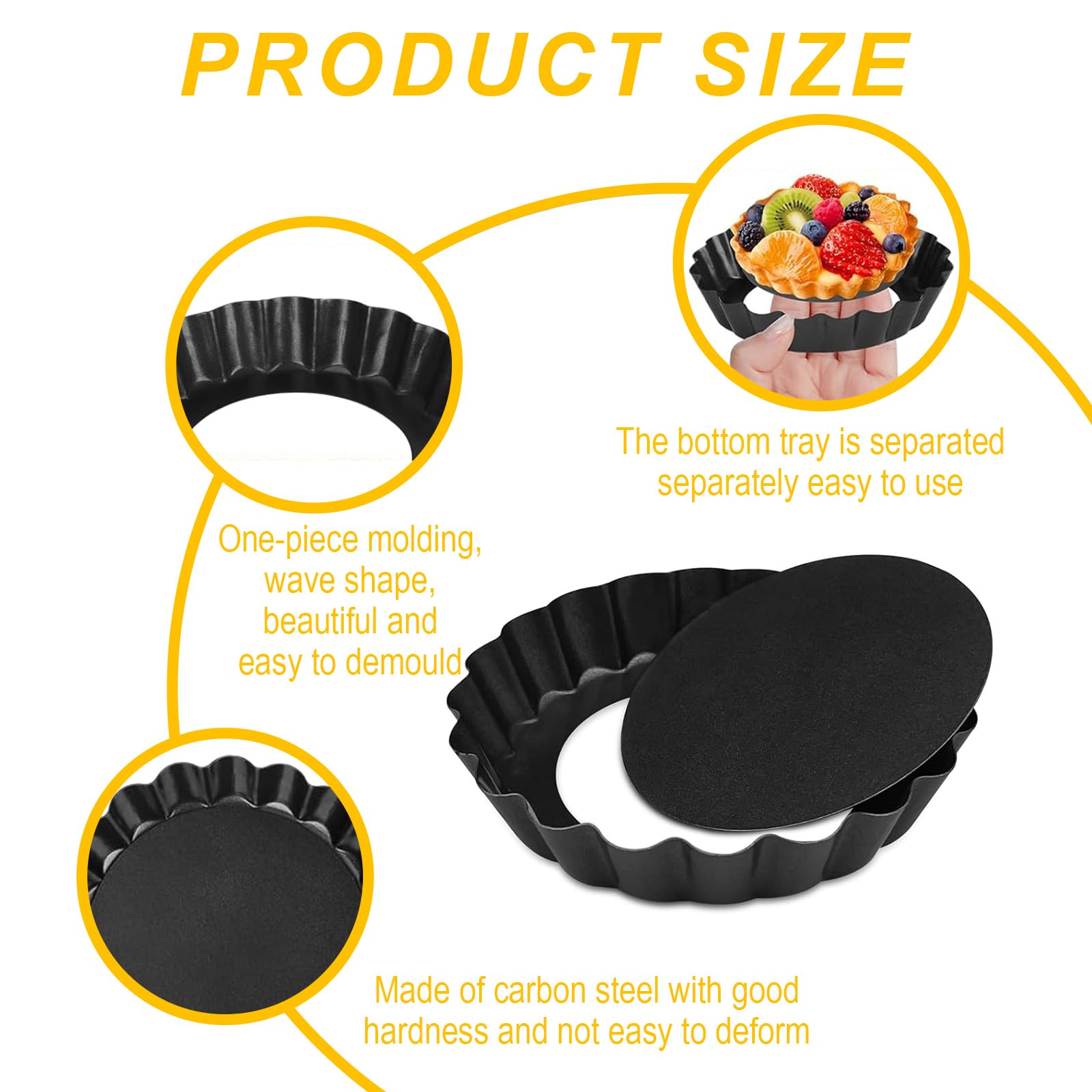 12 Pezzi tortiera con Fondo sollevabile, Mini Stampo per Quiche Rivestimento Antiaderente, Set di stampi per tartellette per Quiche, Torta di Frutta, pasteis de Nata (Nero)