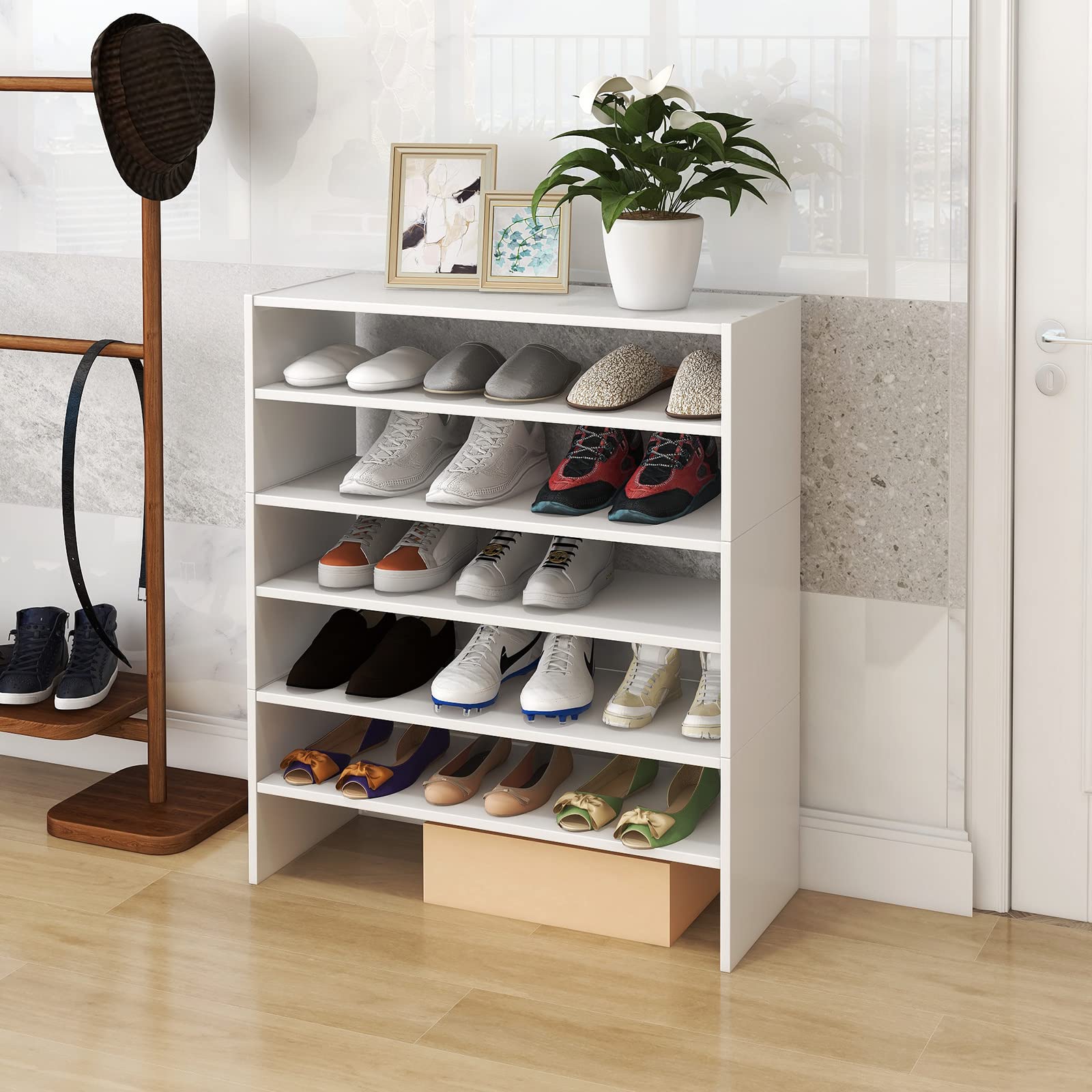 GIANTEX Scarpiera Impilabile a 6 Livelli Salvaspazio | Portascarpe da Porta Plastica Slim, 78x30x89cm, Bianco