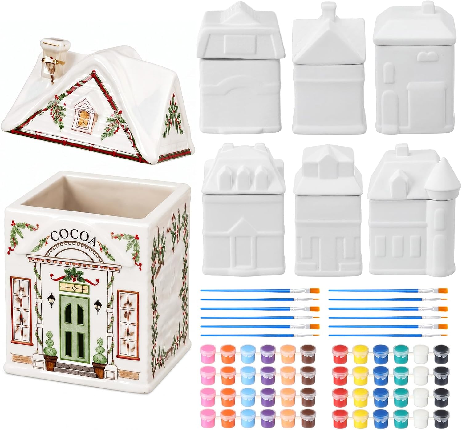 6 Pcs Ceramic Spice Jar House to Paint, Make Your Own Spice Jar DIY