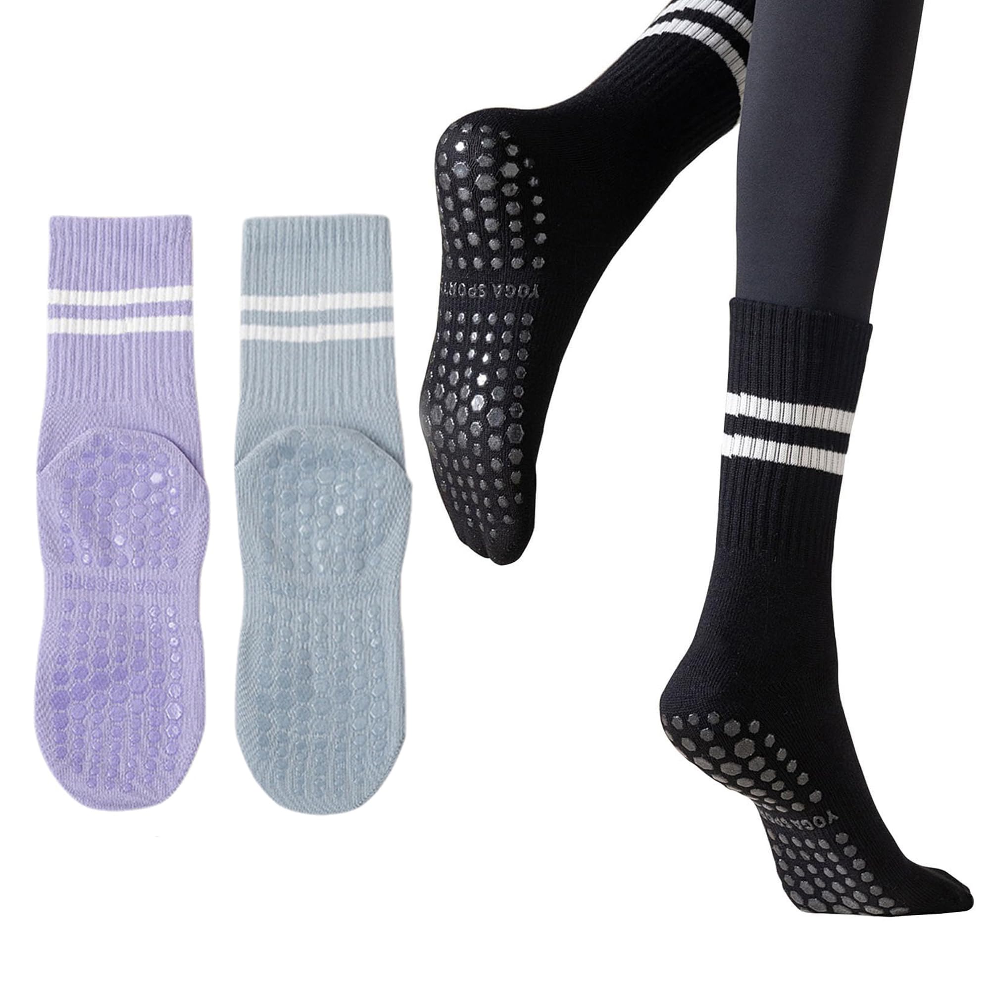 NNCEVM 3 Pairs Womens Pilates Socks with Grips Yoga Socks Non Slip Grip Socks for Women for Gym Athletic Barre