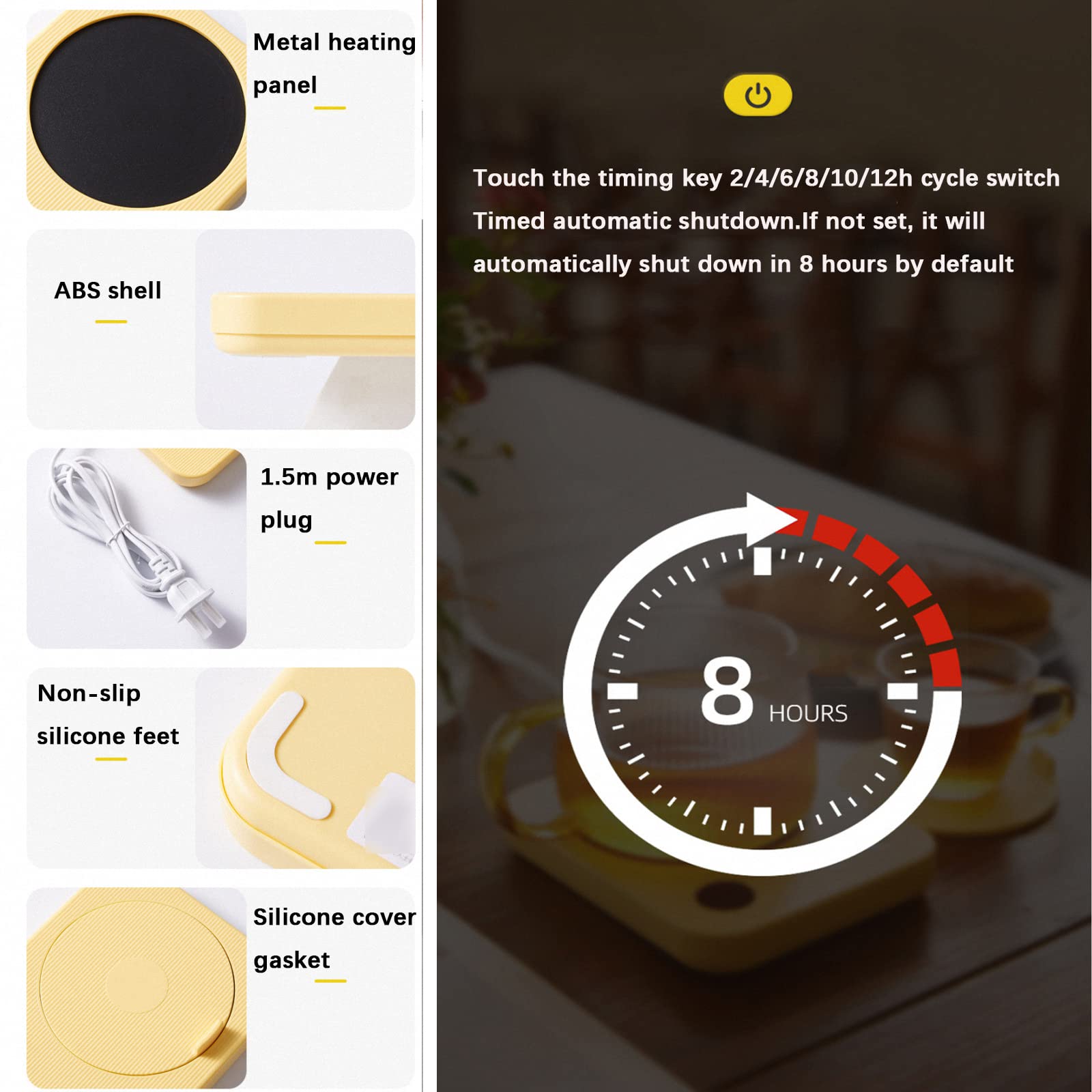 Posavasos eléctrico con calefacción para café, Placa calefactora de Temperatura Constante de Calentamiento de 4 velocidades, Almohadilla calentadora para Uso en la Oficina
