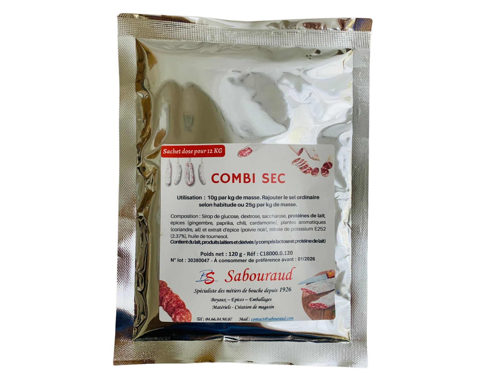 BS BOX, la charcuterie facile Spéciale saucisson, 1 épice combi sec 120 gr, 10 boyaux gros de boeuf 55/60 30 cm pour 10 saucissons de 500 gr environ