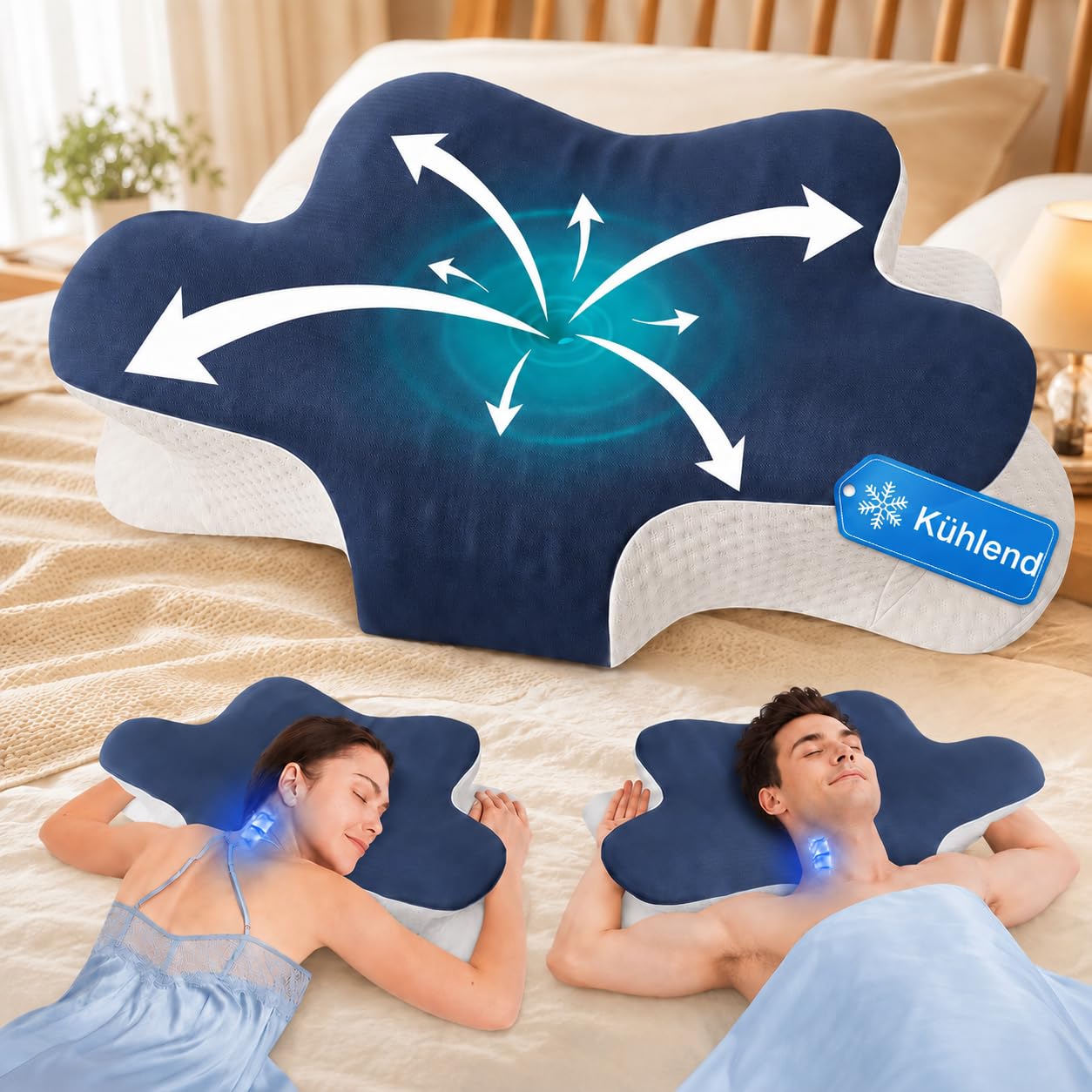 Orthopädisches Nackenstützkissen gegen Nackenschmerzen, Ergonomisches Memory Foam Kopfkissen, Höhenverstellbares Schmetterlingskissen mit kühlendem Bezug für Seiten-, Kissen-Vorlagen