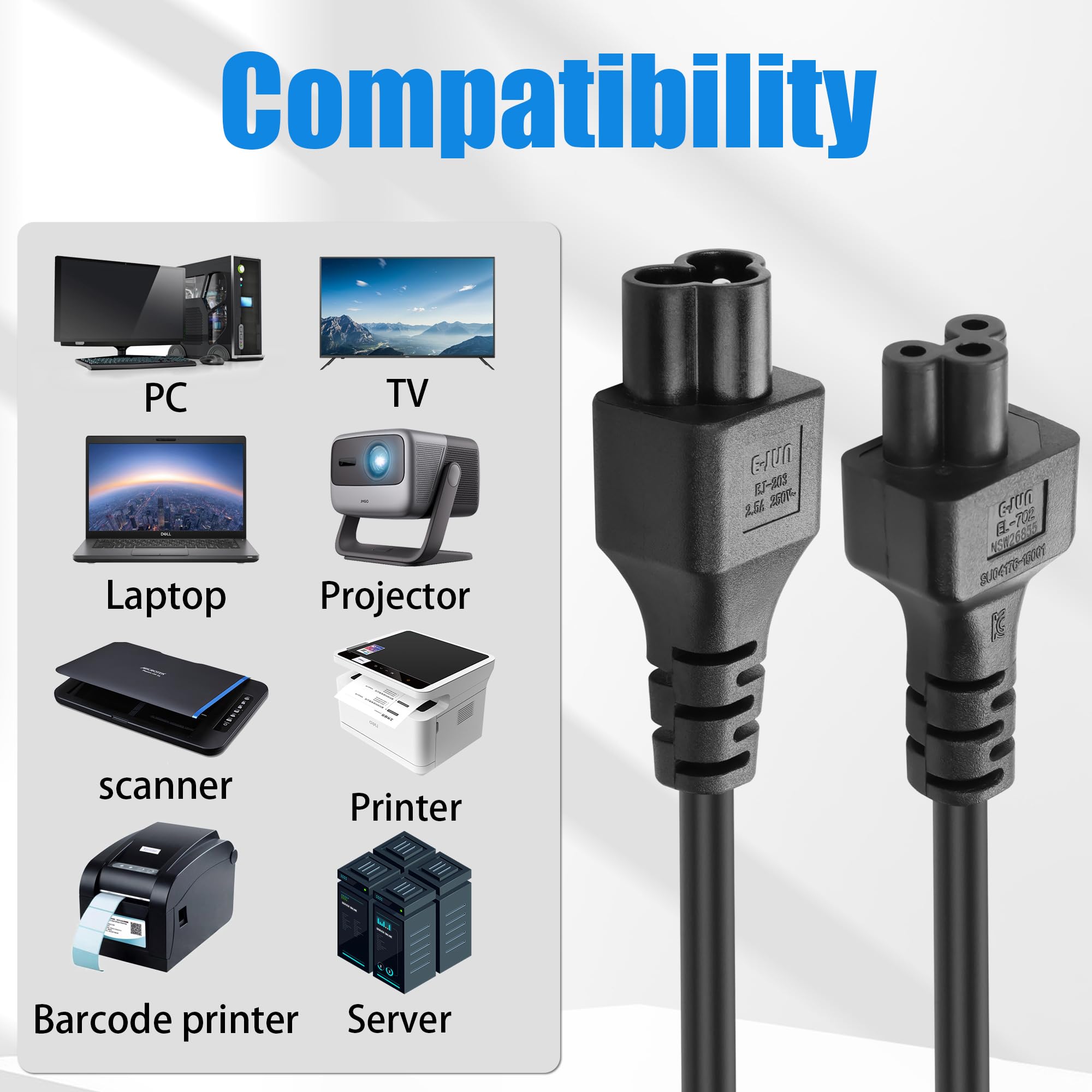 JSADZKJ IEC 320 C6 to C5 Extension Power Cable C6 Male to C5