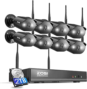 ZOSI 2K Wi-Fi 6 Security Camera System, 8pcs 3MP Plug-in WiFi Cameras Indoor Outdoor, AI Person Detection, Color Night Vision, 2 Way Audio, Light & Siren Alarms, Remote Monitoring, 8CH 4K NVR, 2TB HDD asin的图片