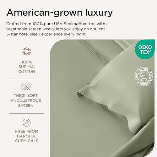 Vista 3 de Threadmill Sábanas de lujo de algodón Supima, sábanas de lujo de 1200 hilos suaves 100% algodón para cama tamaño Queen, juego de sábanas de 4