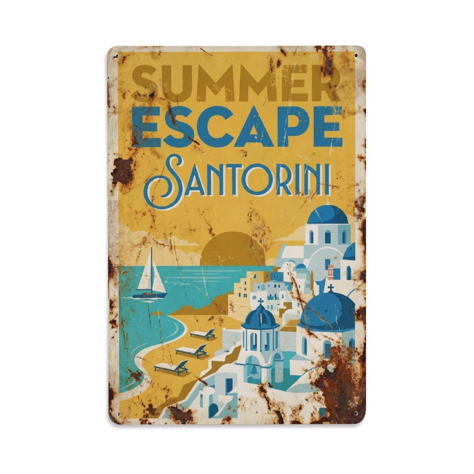 Gead 8X12inch Style Vintage Travel Santorini Summer Escape Metal Tin Sign