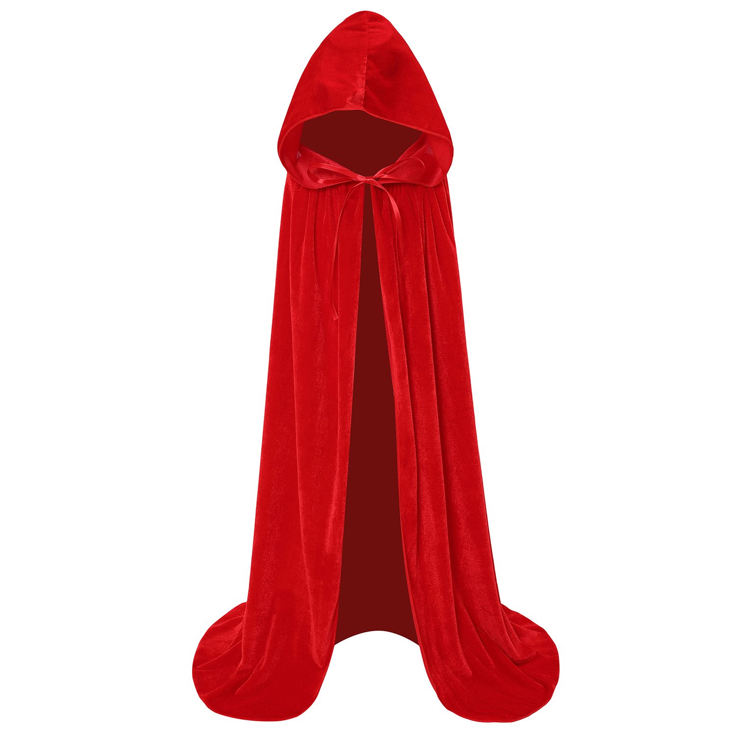 Makroyl Kids Velvet Hooded Cloak Cape Perfect for Halloween,Christmas,School Plays,Wizard,Elf,Fairy,Cosplay & Fancy Dress Costumes (Red, Large) — image 1