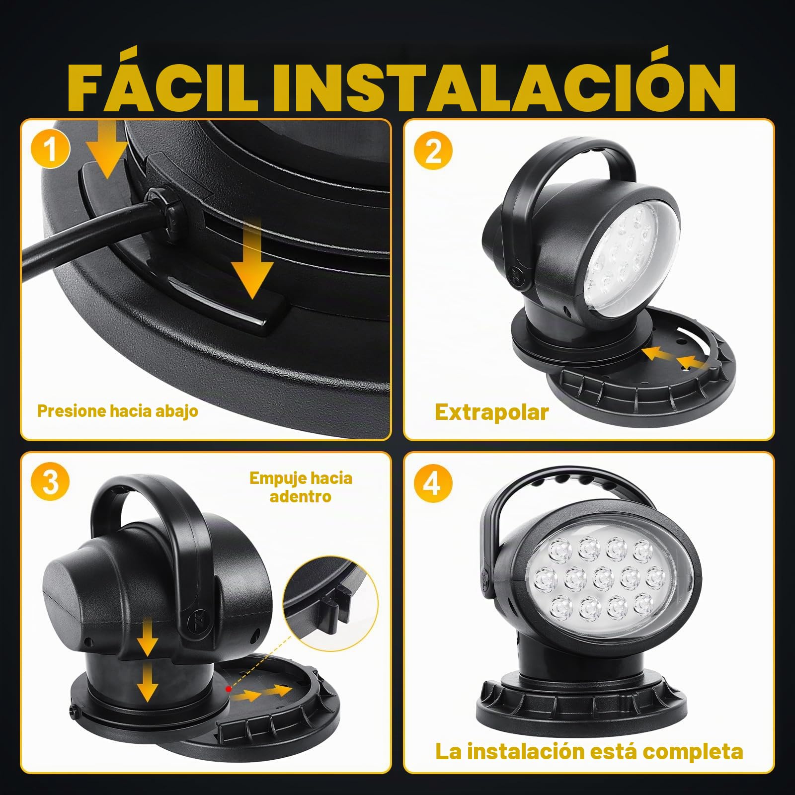Willpower 50W 360 grados CREE LED Control remoto giratorio LED Reflector Luz de trabajo 12-24V Punto para todoterreno SUV ATV Camiones Barcos y más
