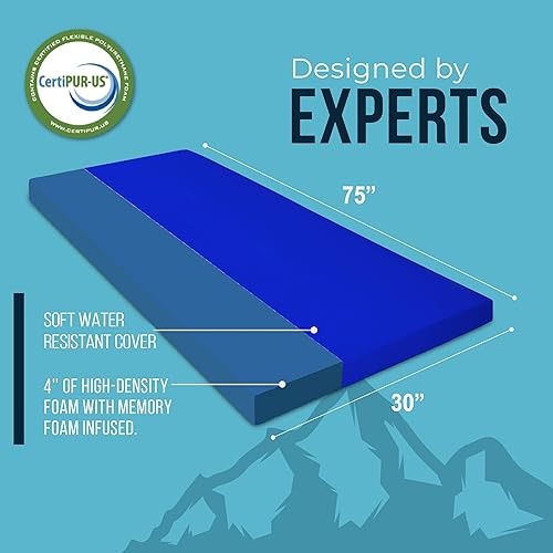 Miniatura 6 de Foamma Colchón de espuma viscoelástica enrollable de 4 x 30 x 75 pulgadas con funda de cremallera resistente al agua, plegable y portátil para